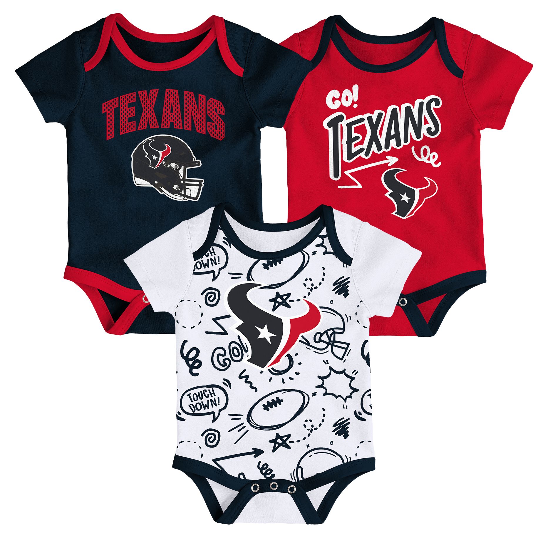 NFL Team Apparel Infant Houston Texans Navy All Day Play 3-Pack Creeper Set product image