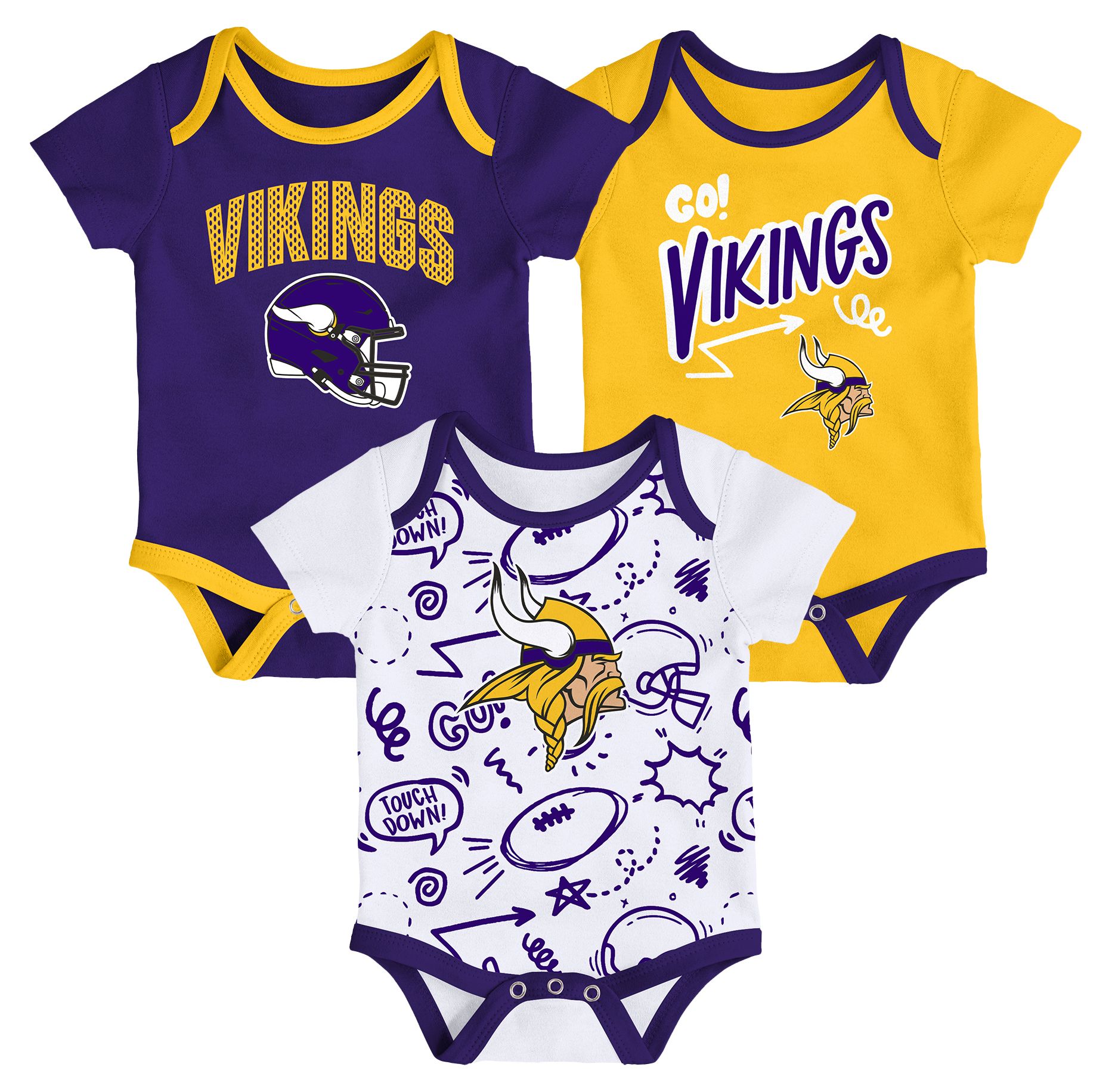 NFL Team Apparel Infant Minnesota Vikings Purple All Day Play 3-Pack Creeper Set product image