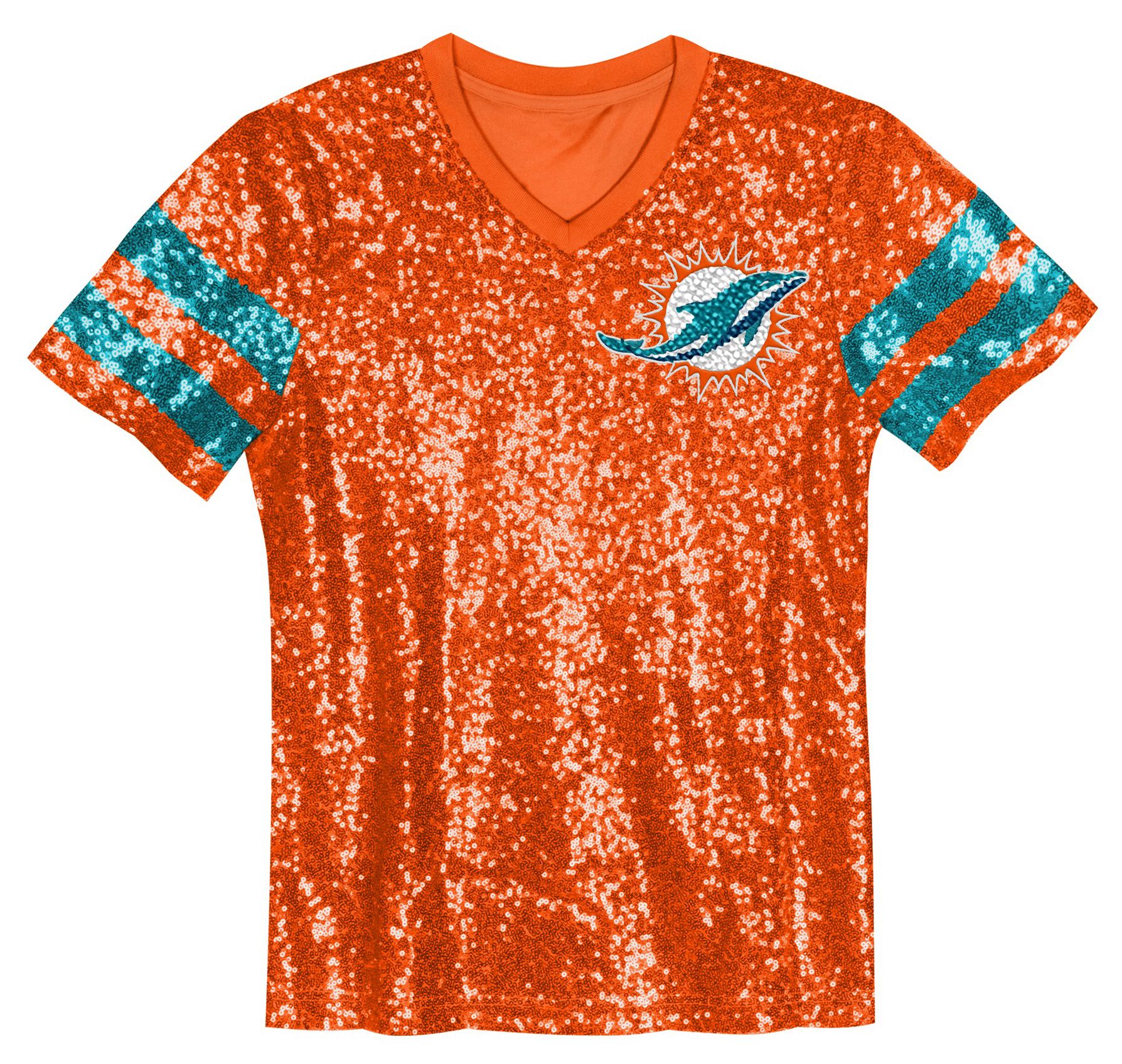 NFL Team Apparel Women's Miami Dolphins Aqua Glam Sequin Striped T-Shirt product image