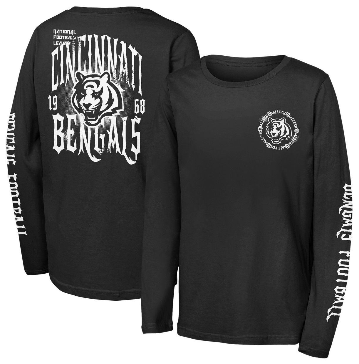 NFL Team Apparel Youth Cincinnati Bengals Black Rumble Long Sleeve T-Shirt product image