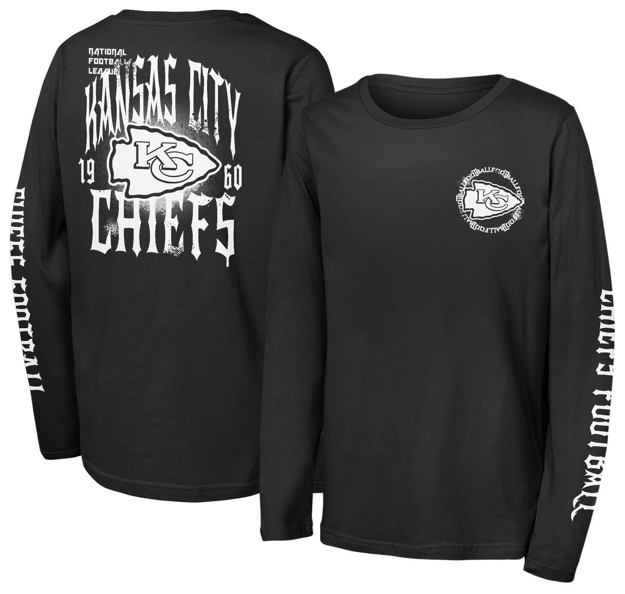 NFL Team Apparel Youth Kansas City Chiefs Black Rumble Long Sleeve T-Shirt product image