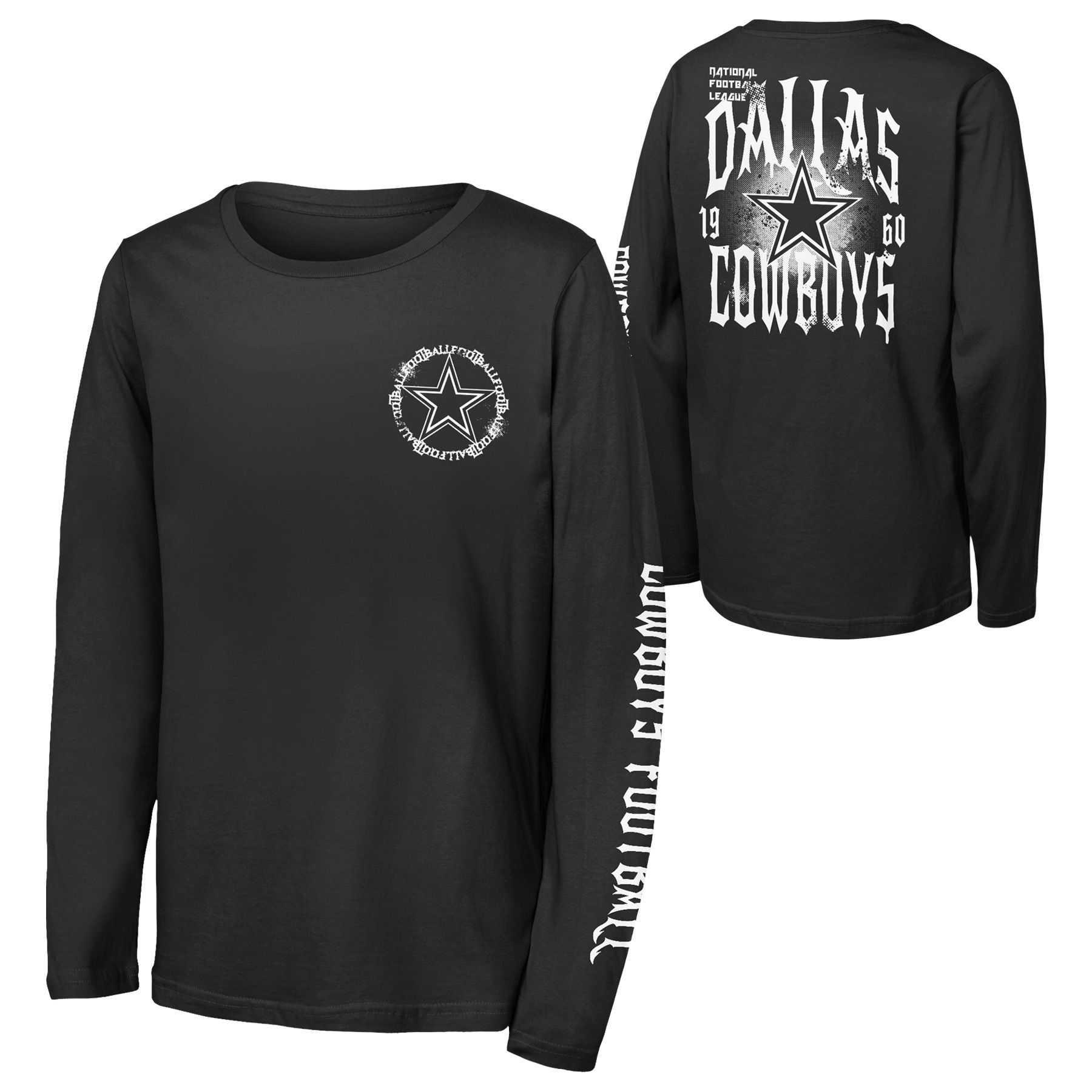 NFL Team Apparel Youth Dallas Cowboys Black Rumble Long Sleeve T-Shirt product image