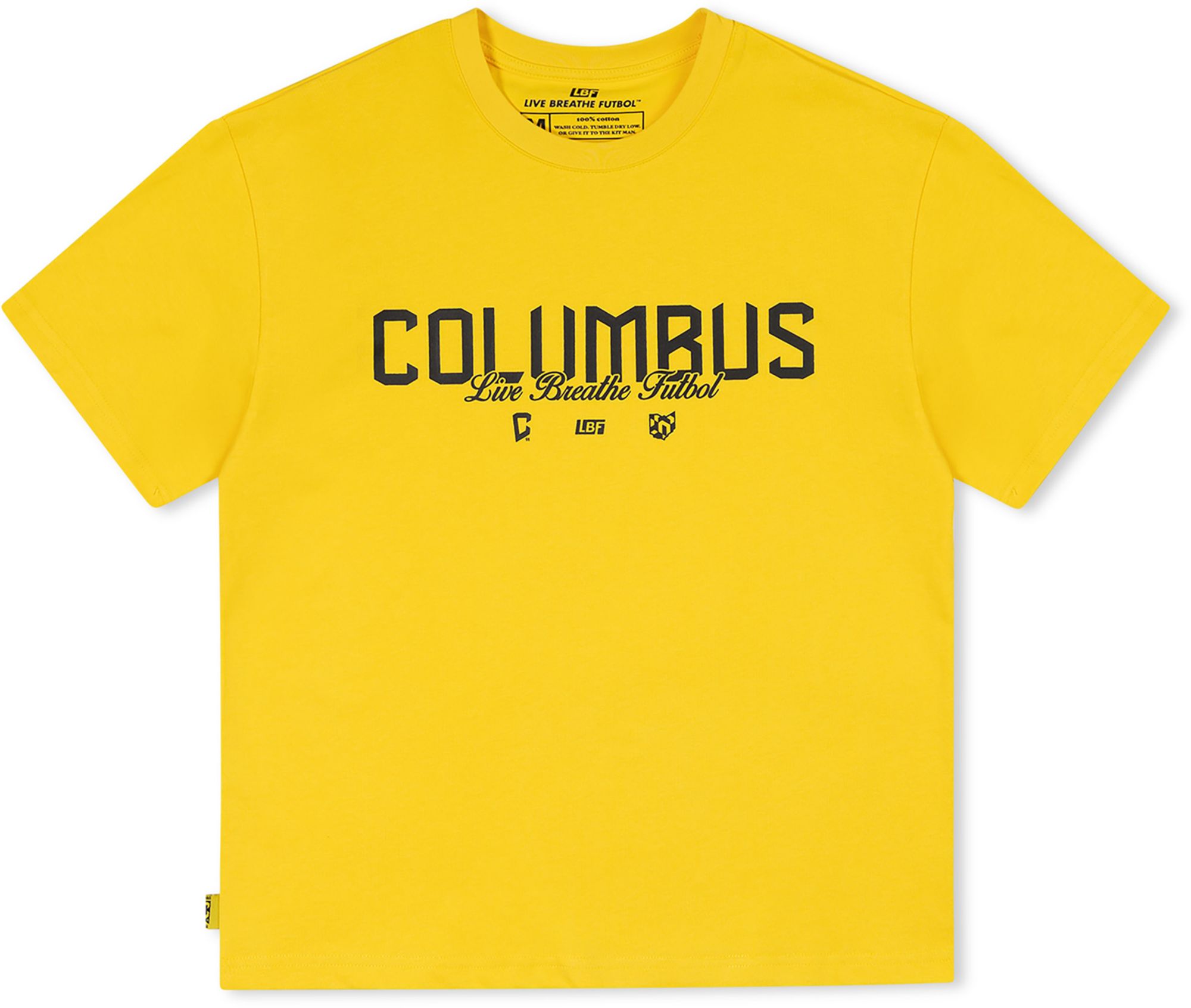 Live Breathe Futbol Men's Columbus Crew Yellow Script T-Shirt product image