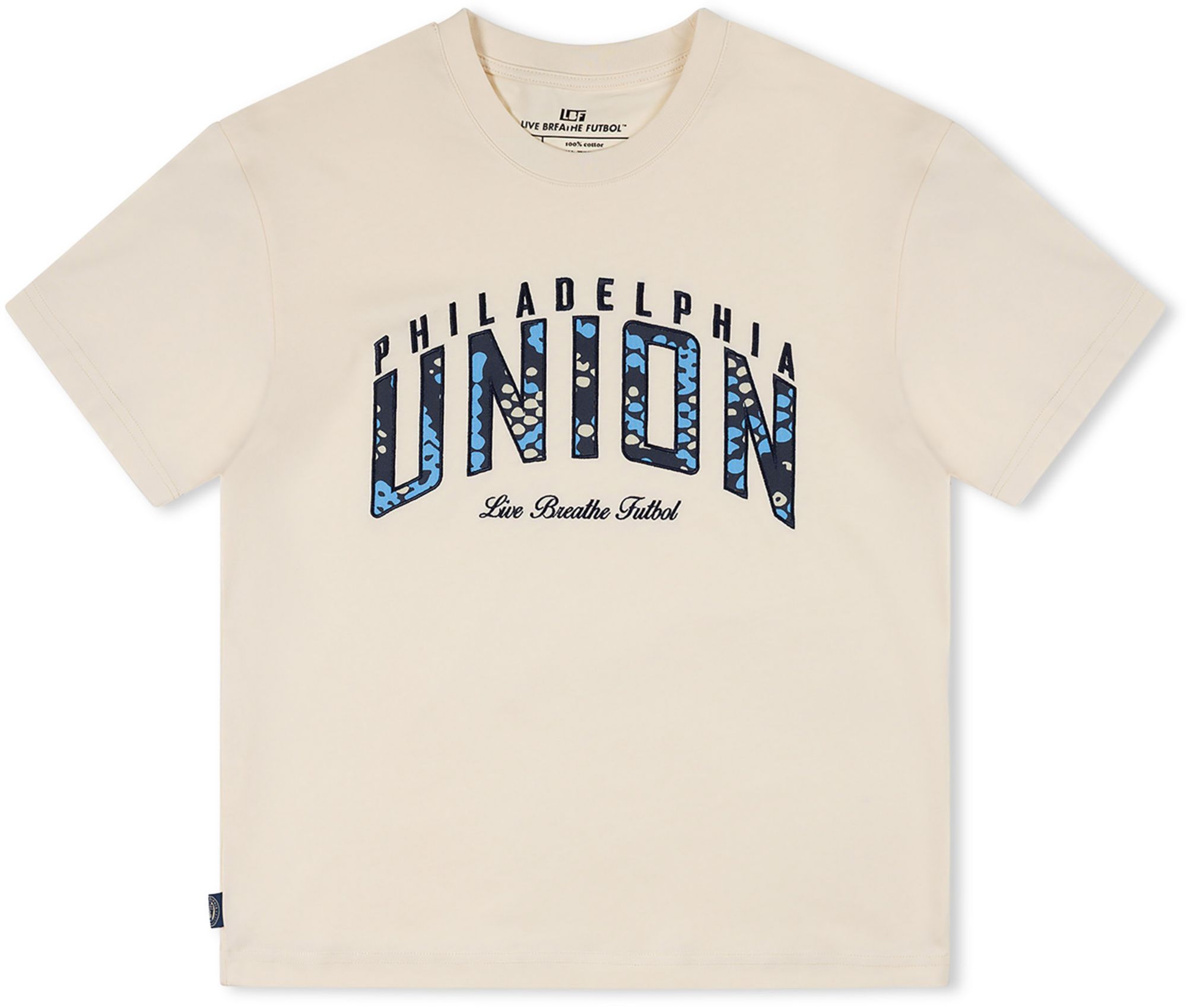 Live Breathe Futbol Men's Philadelphia Union Off White Wordmark T-Shirt product image