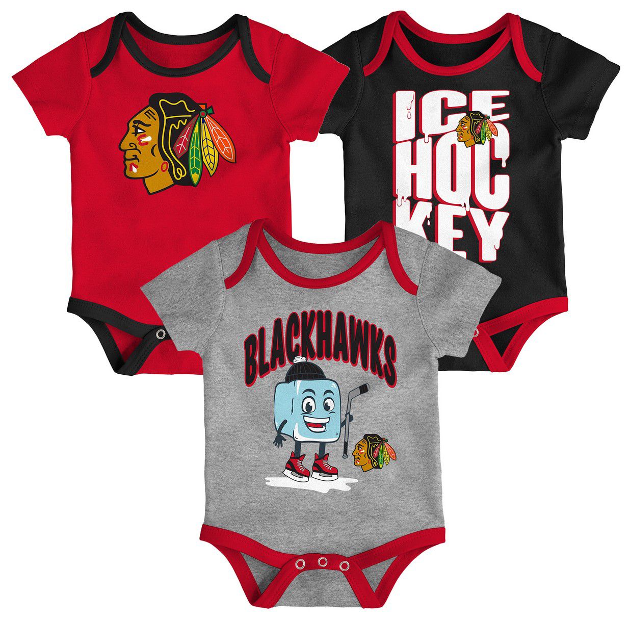 NHL Infant Chicago Blackhawks Multicolor 3-Piece Creeper Header Set product image