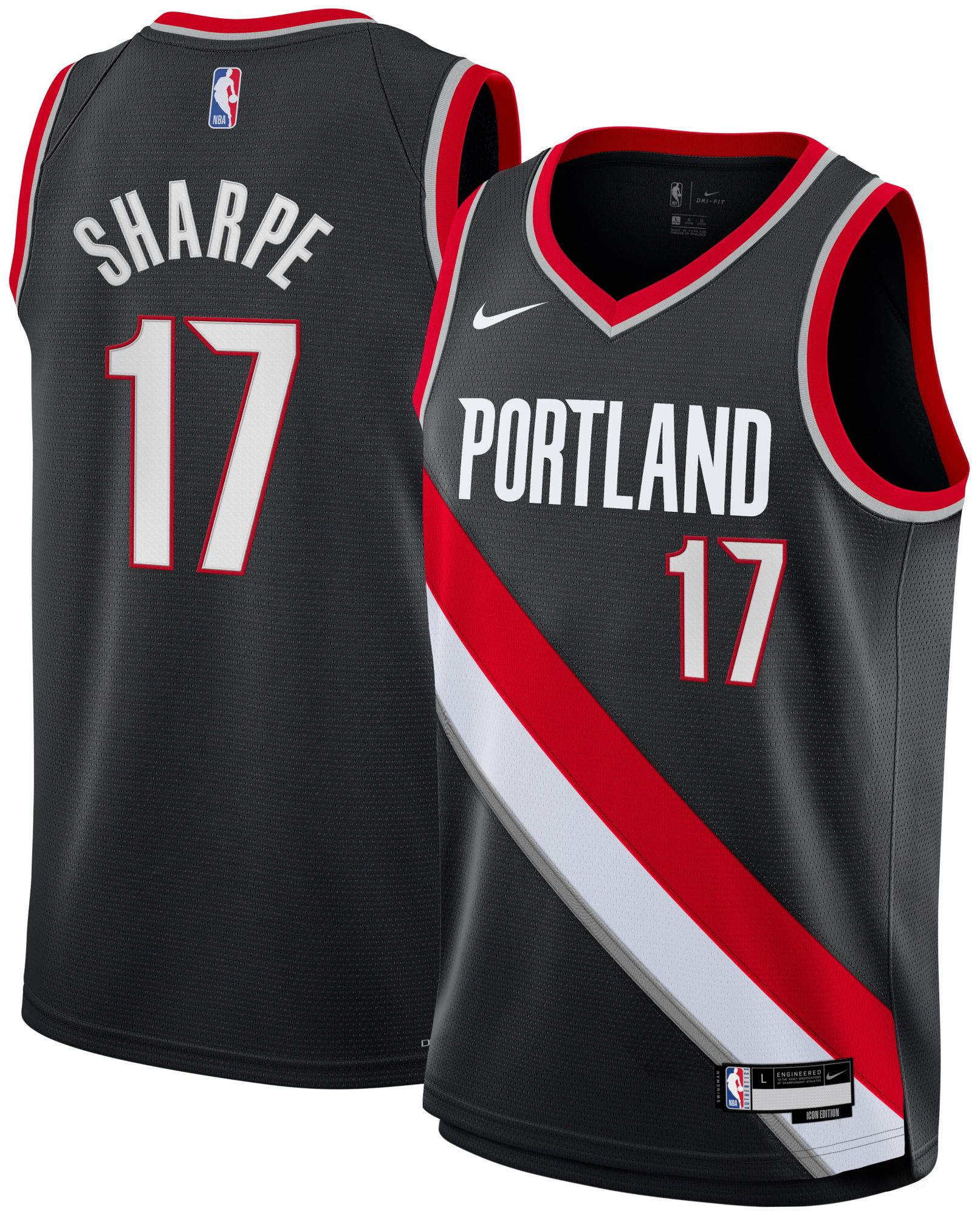 Nike Youth Portland Trail Blazers Shaedon Sharpe #17 Black Swingman Icon Jersey product image