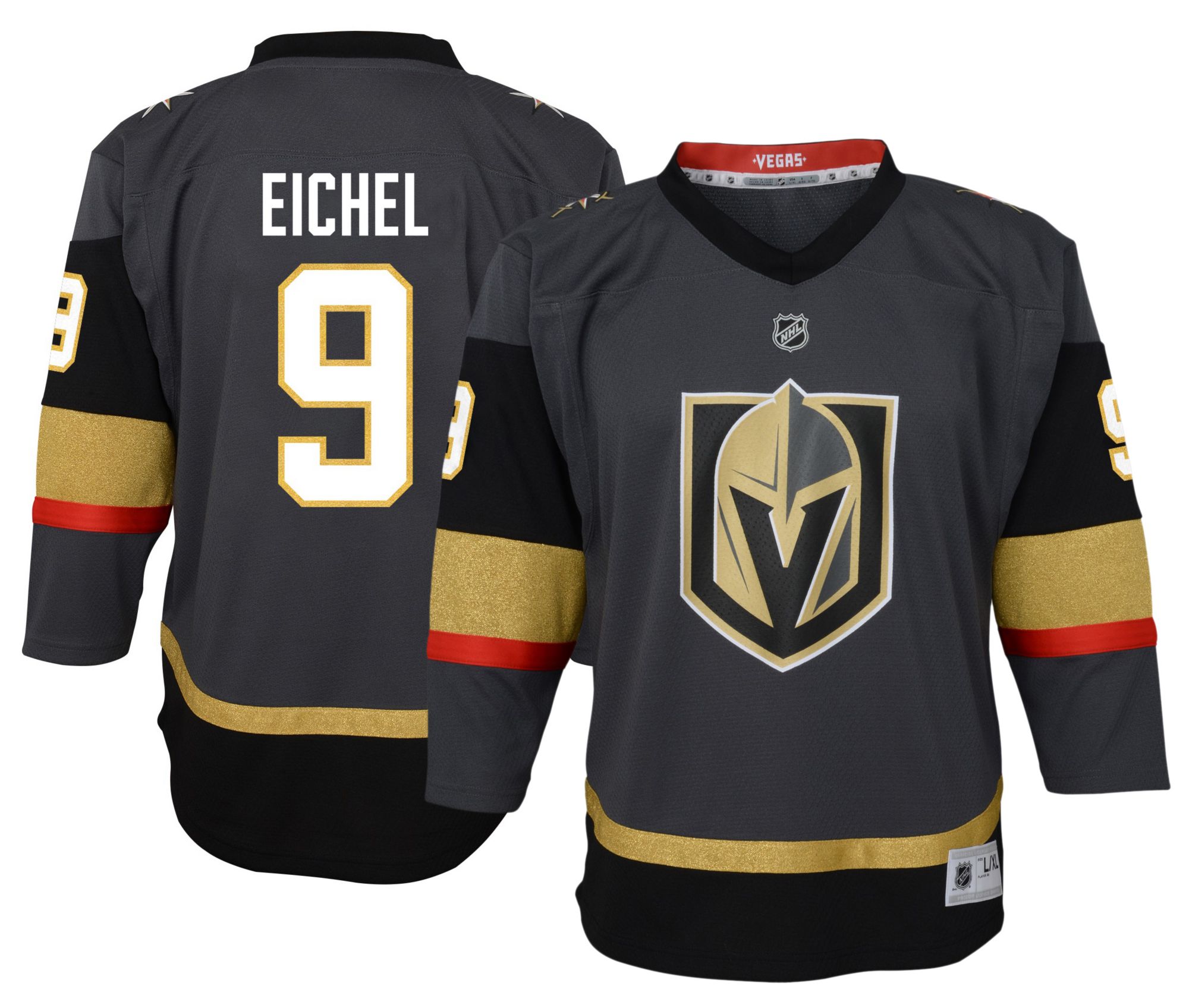 NHL Youth Vegas Golden Knights Jack Eichel #9 Grey Alternate Replica Jersey product image