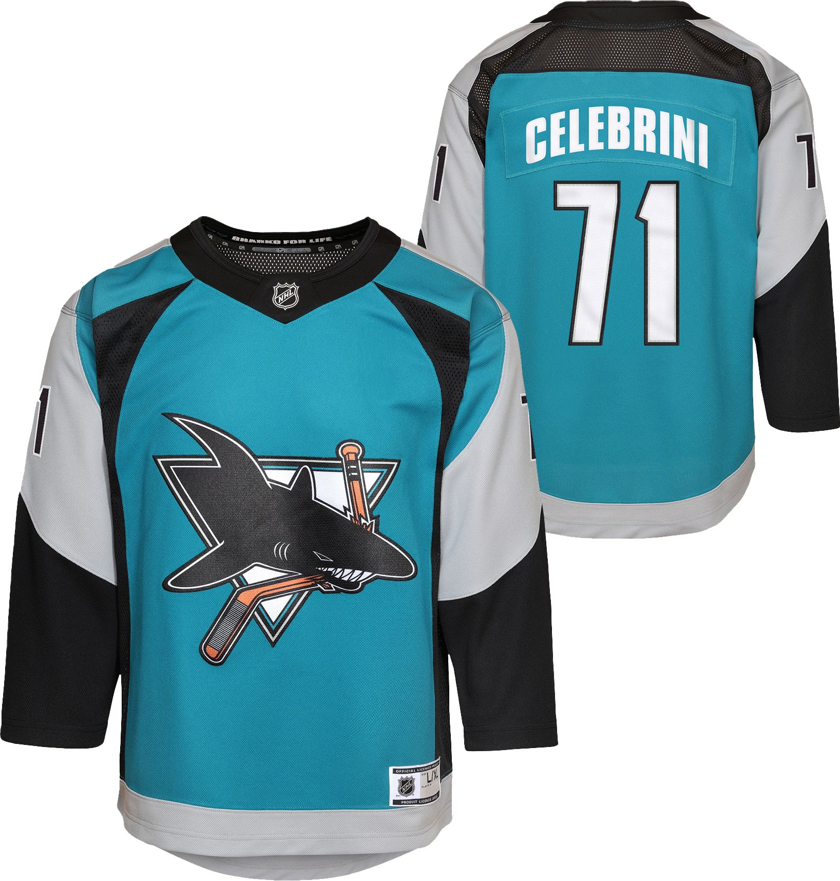 NHL Youth San Jose Sharks Macklin Celebrini #71 Teal Alternate Premier Jersey product image