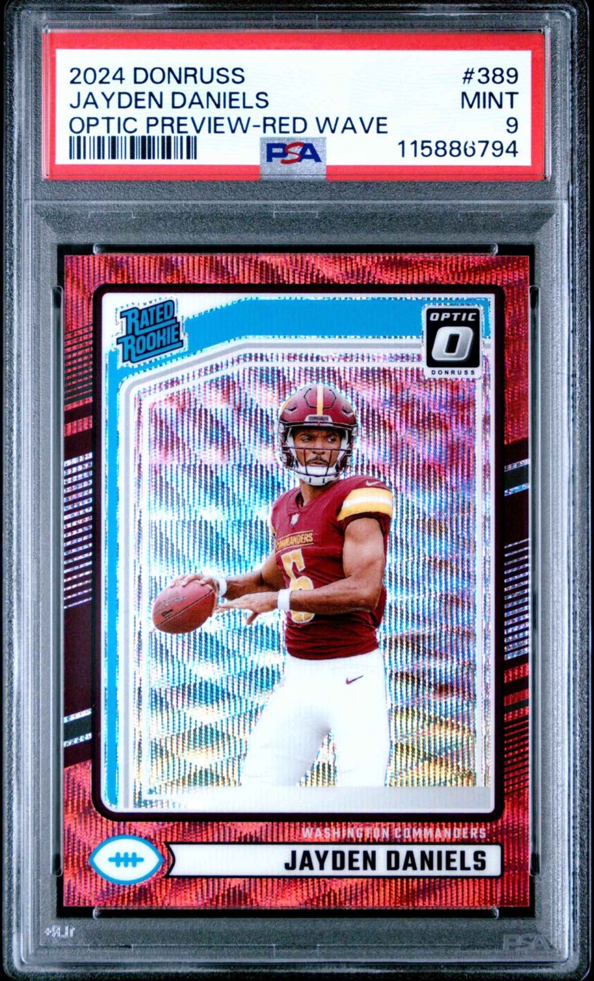 2024 Panini Donruss #389 Jayden Daniels Optic Preview-Red Wave PSA