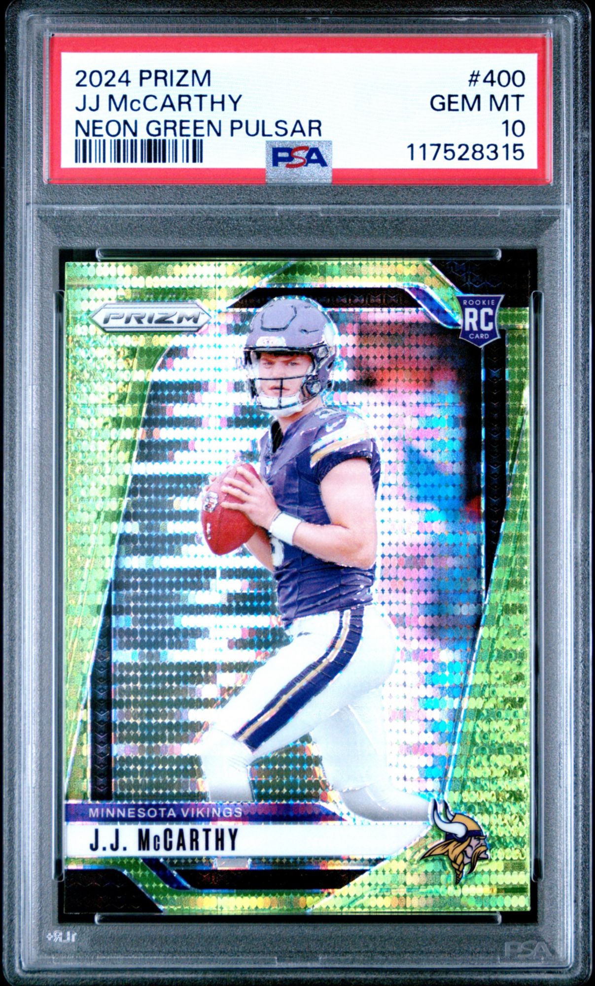 2024 Panini Prizm #400 JJ McCarthy Neon Green Pulsar PSA 10