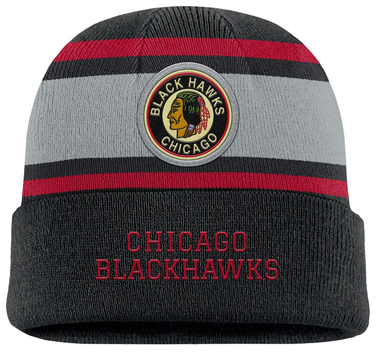 NHL Adult Chicago Blackhawks Black Varsity Pom Knit Beanie product image