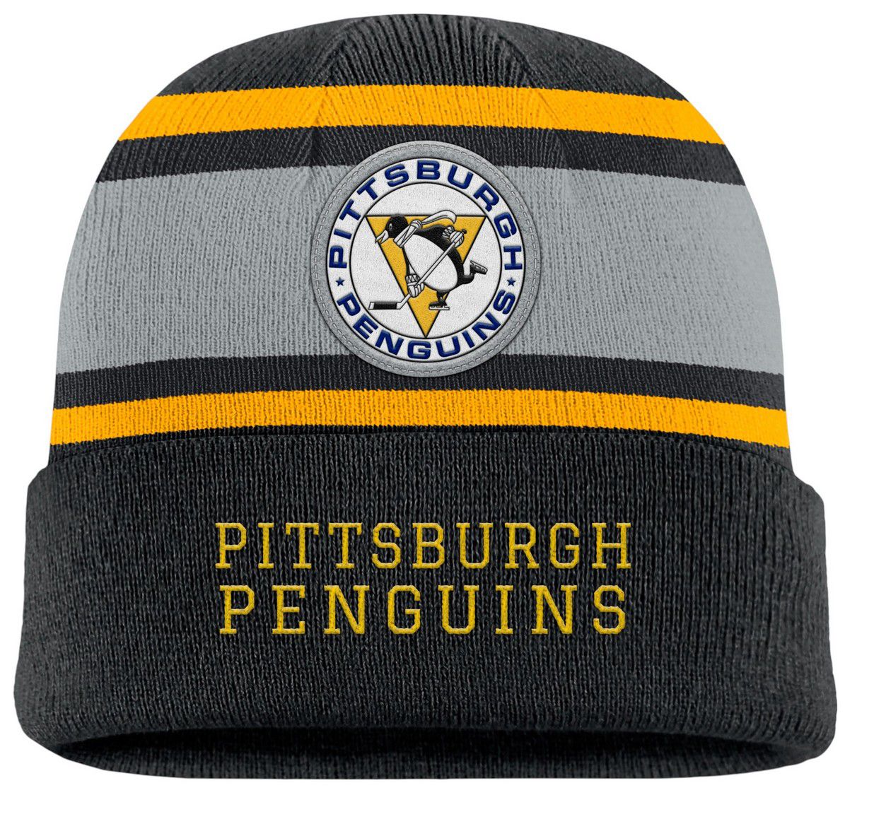 NHL Adult Pittsburgh Penguins Black Varsity Pom Knit Beanie product image