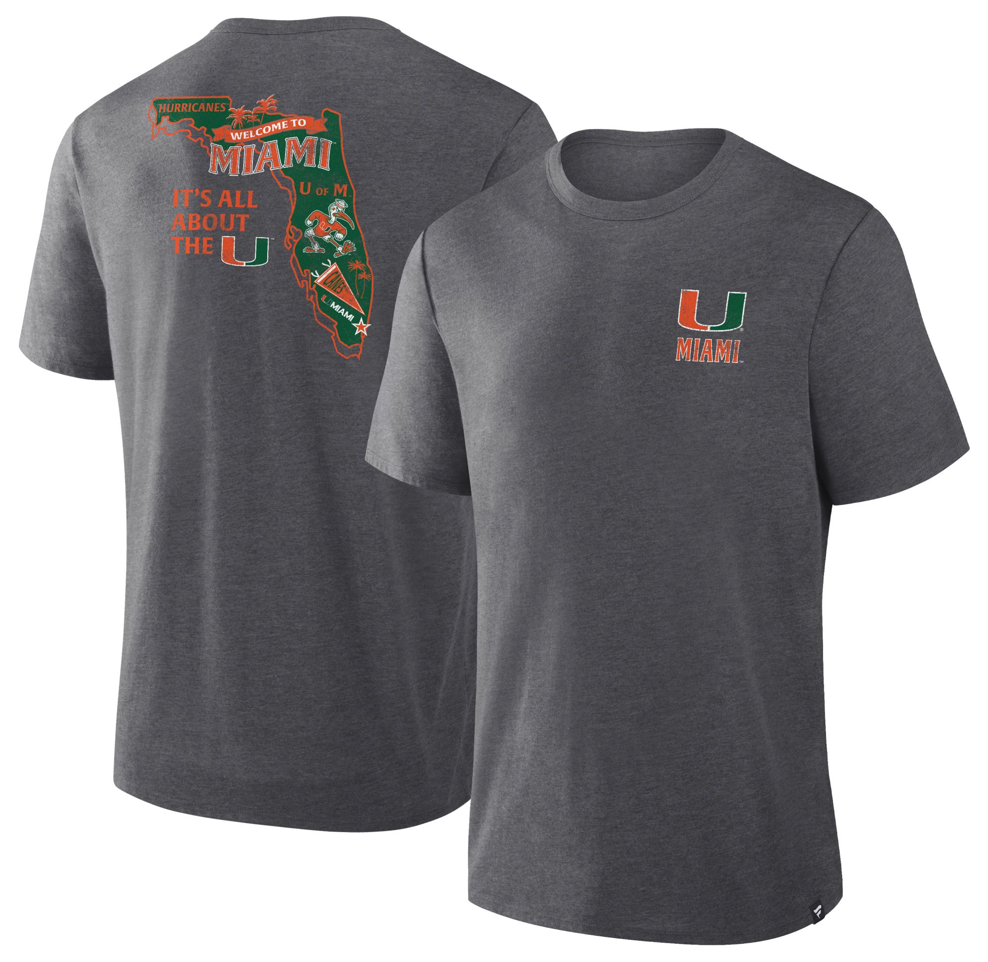 NCAA Men's Miami Hurricanes Charcoal Heather Triblend State T-Shirt product image