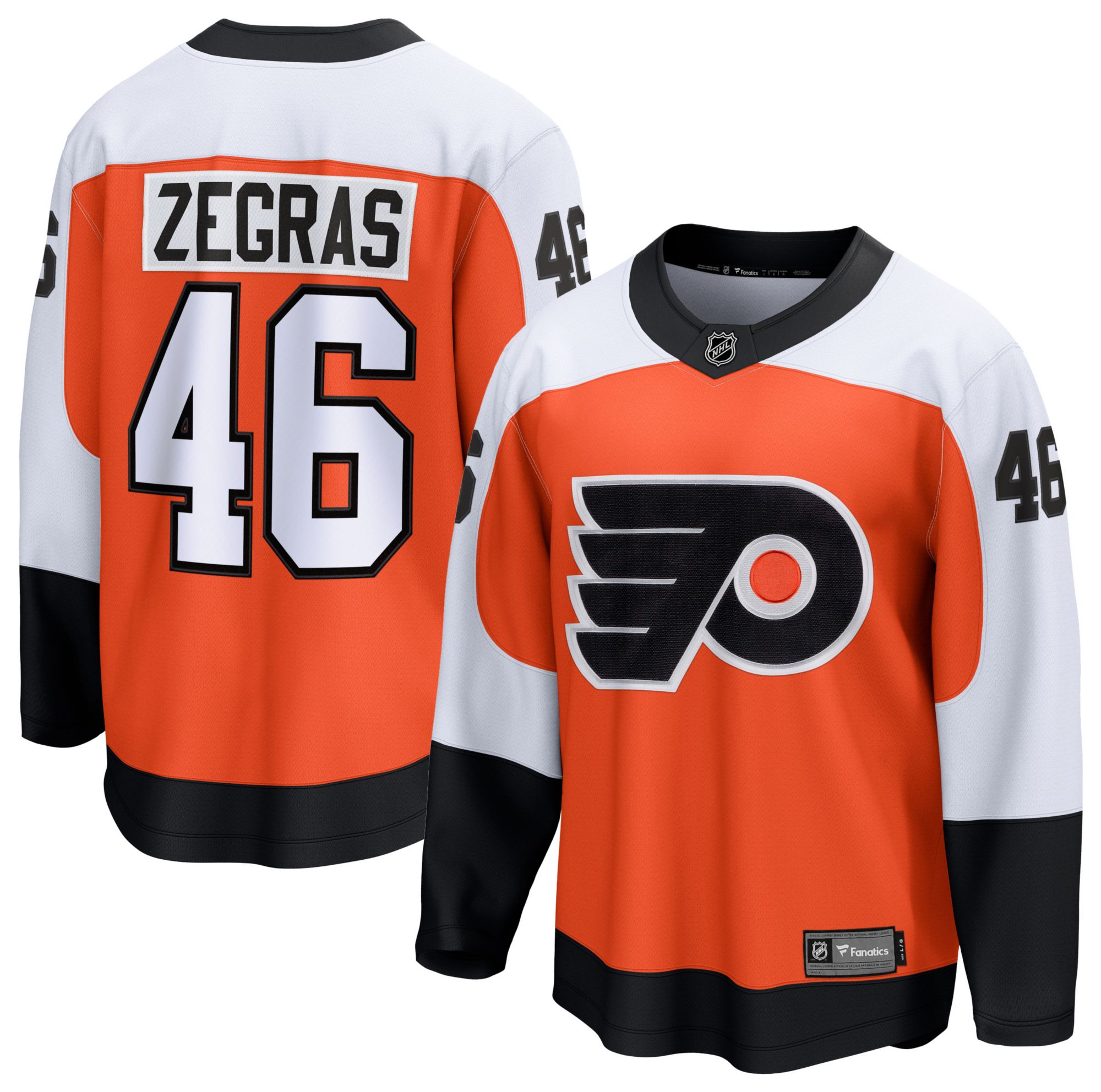 NHL Men's Philadelphia Flyers Trevor Zegras #46 Orange Breakaway Home Replica Jersey product image