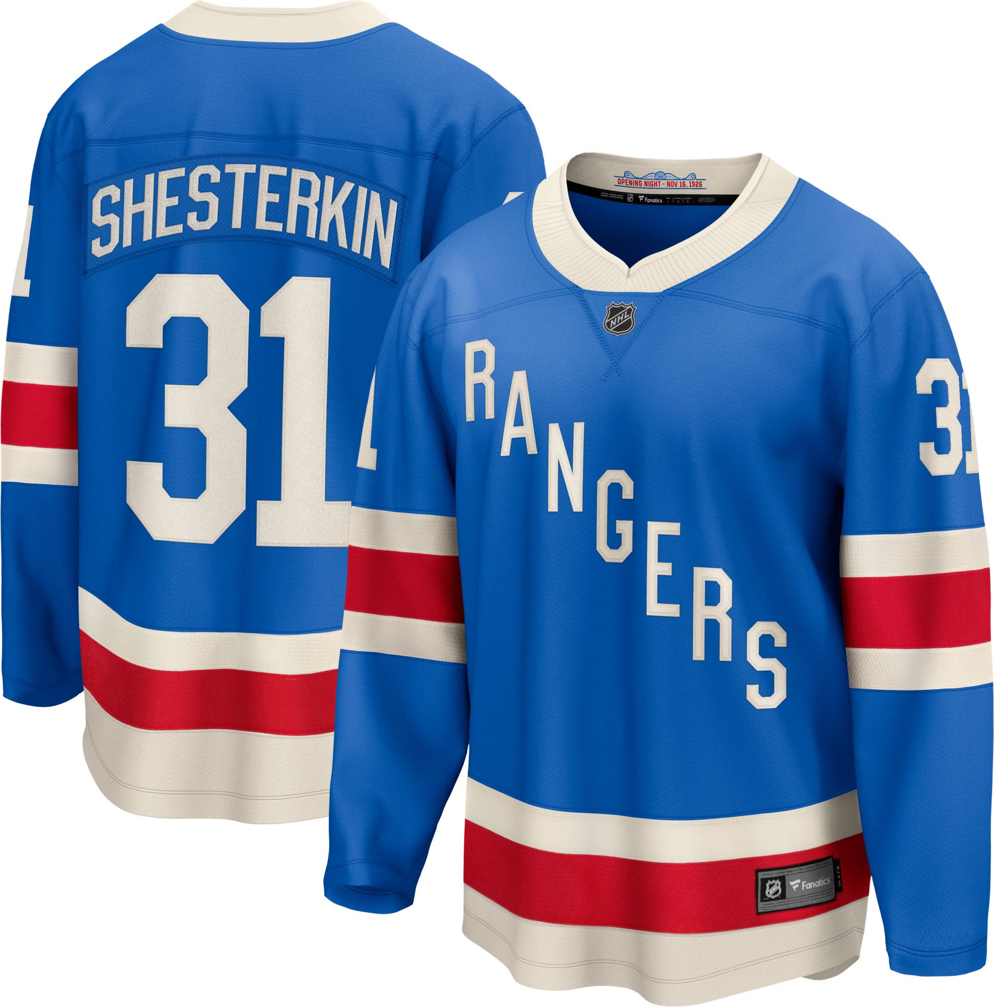 NHL Men's New York Rangers Igor Shesterkin #31 Centennial Alternate Blue Breakaway Replica Jersey product image