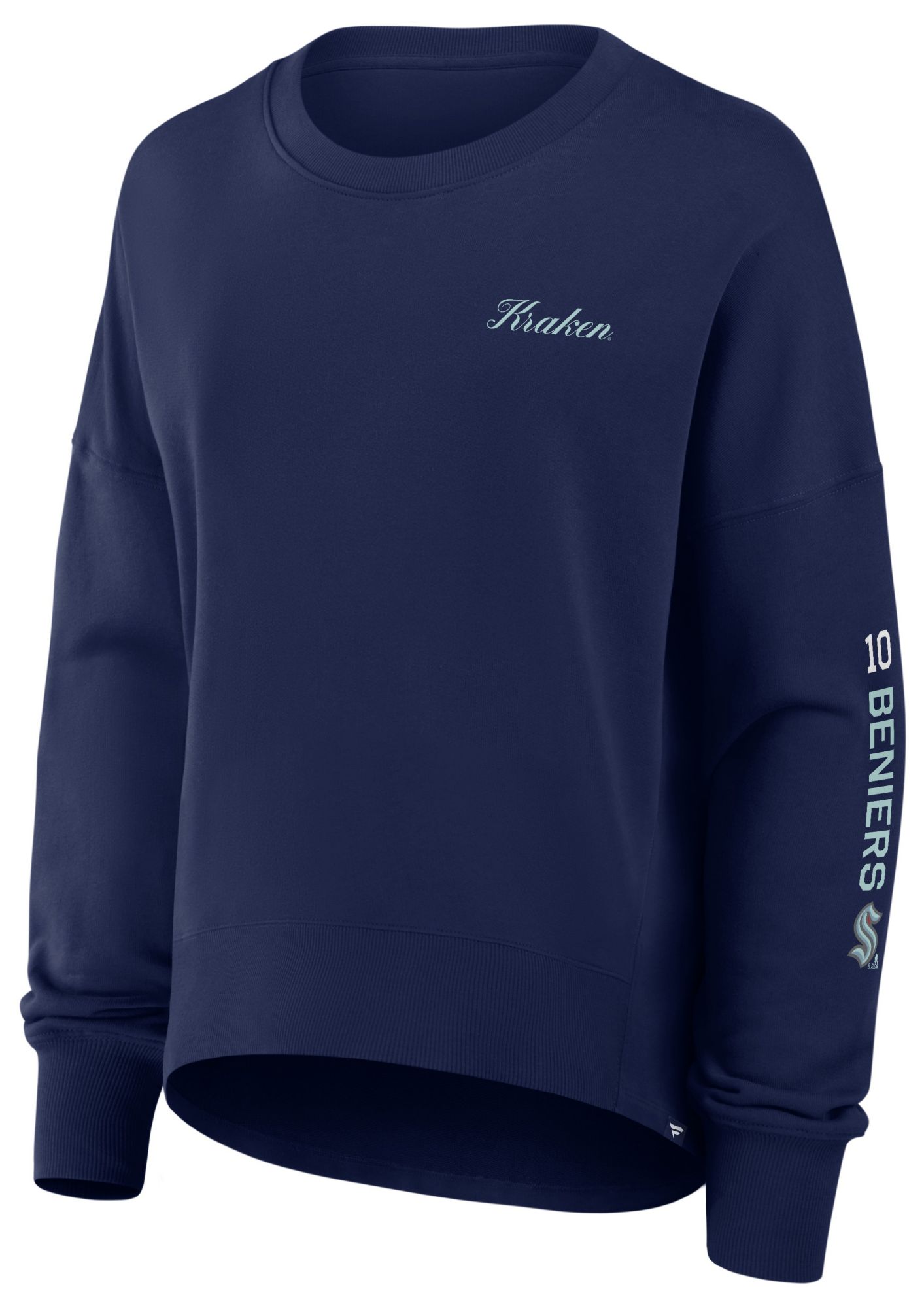 NHL Women's Seattle Kraken Matt Beniers #10 Athletic Navy Script Crewneck Sweatshirt product image