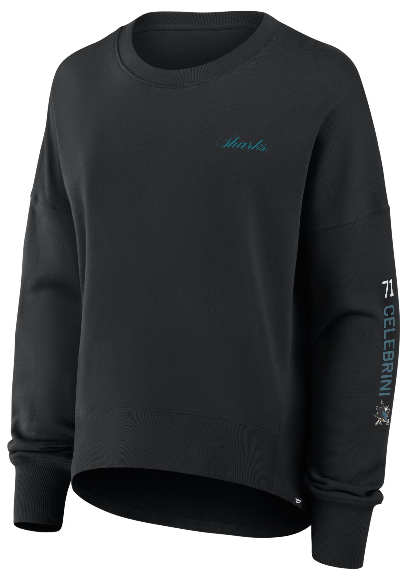 NHL Women's San Jose Sharks Macklin Celebrini #71 Black Script Crewneck Sweatshirt product image