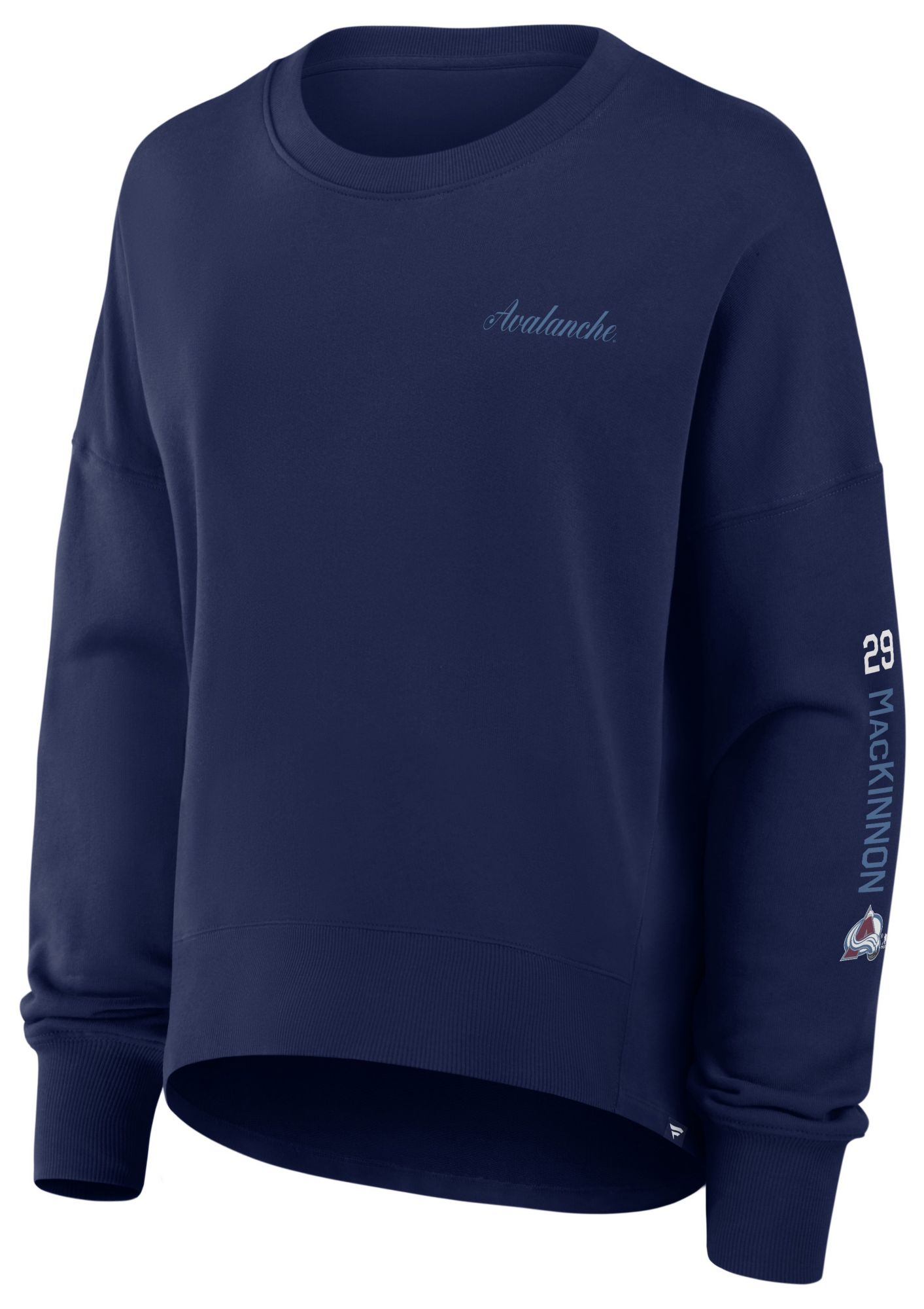 NHL Women's Colorado Avalanche Nathan MacKinnon #29 Athletic Navy Script Crewneck Sweatshirt product image