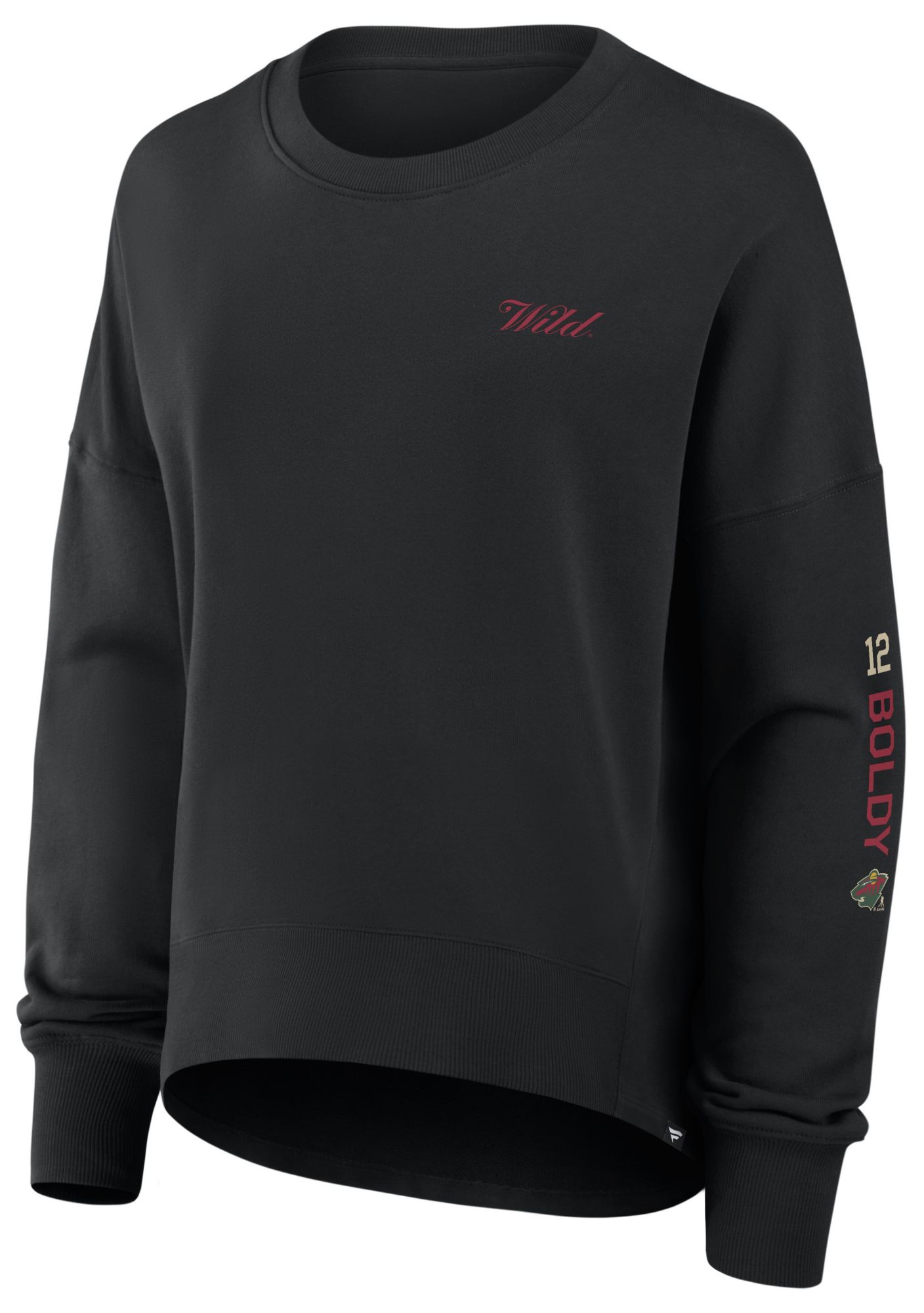 NHL Women's Minnesota Wild Matt Boldy #12 Black Script Crewneck Sweatshirt product image