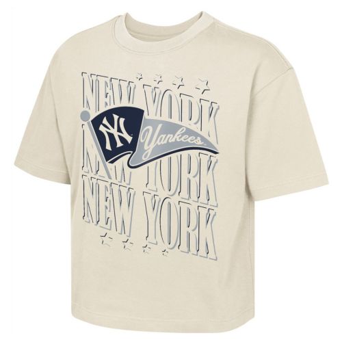 MLB Team Apparel Girls' New York Yankees Tan Blitz Cropped Hoodie