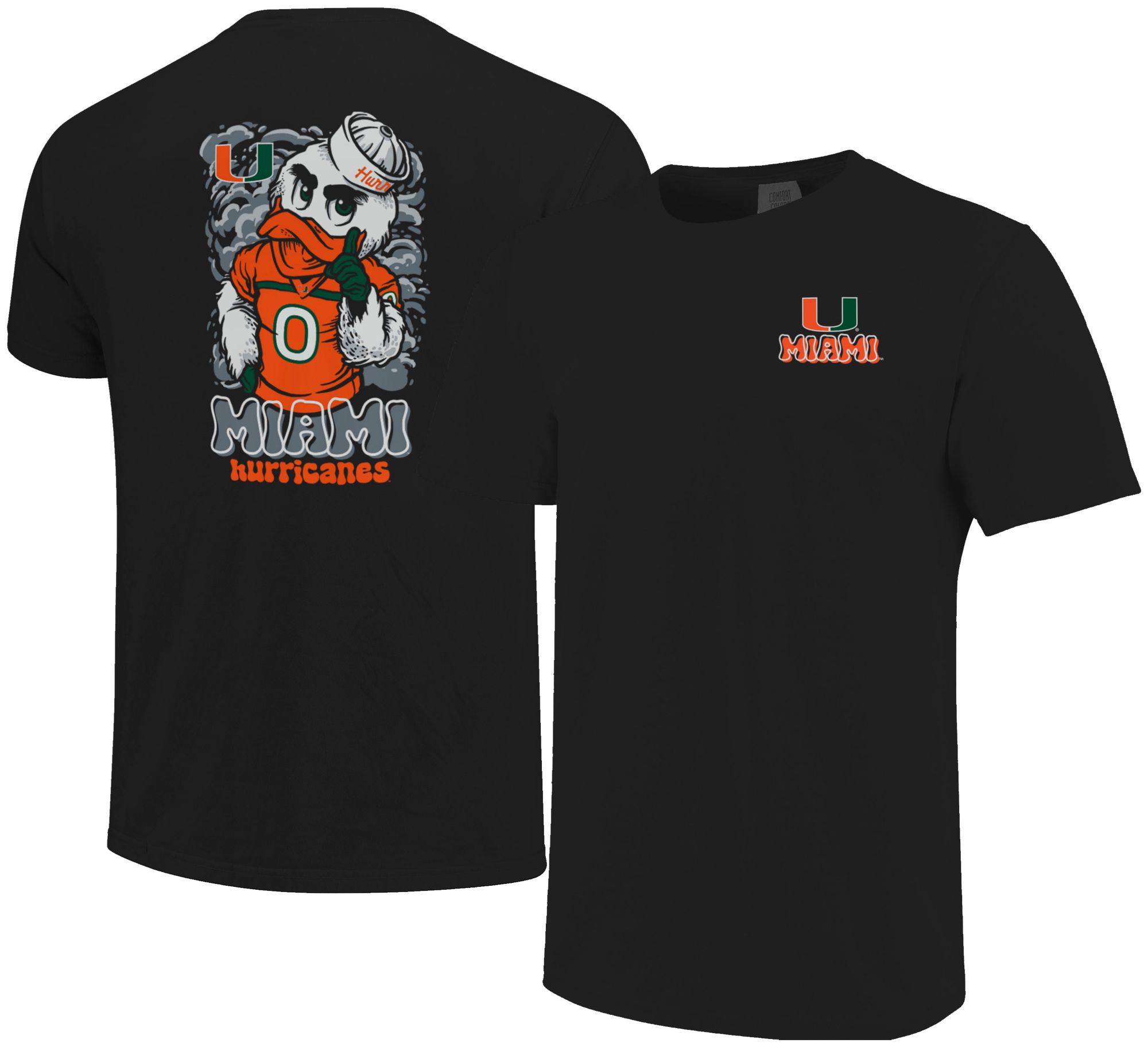 Image One Men's Miami Hurricanes Black Mascot 'Through Smoke' Short Sleeve T-Shirt product image