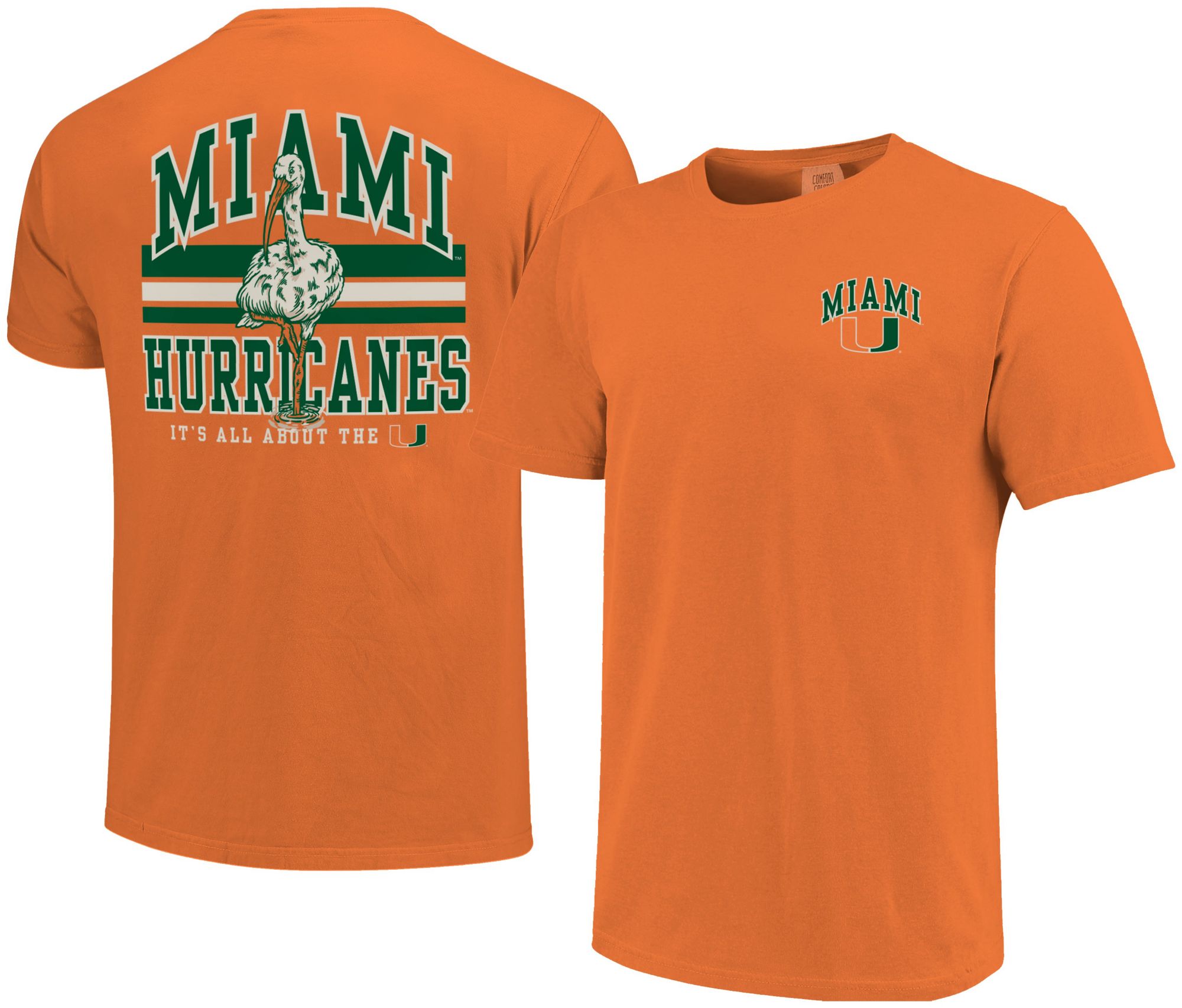 Image One Men's Miami Hurricanes Burnt Orange Mascot Arched Short Sleeve T-Shirt product image