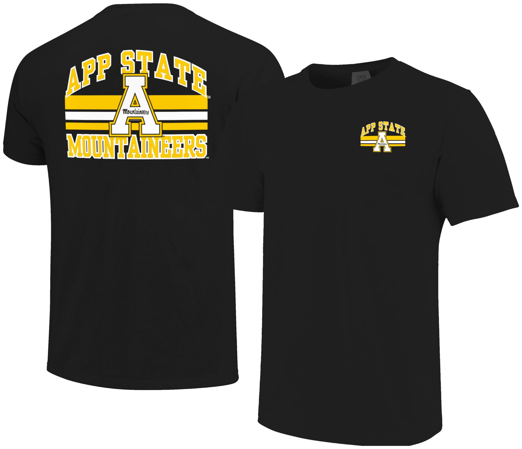 Image One Men's Appalachian State Mountaineers Black Mascot Arched Short Sleeve T-Shirt product image