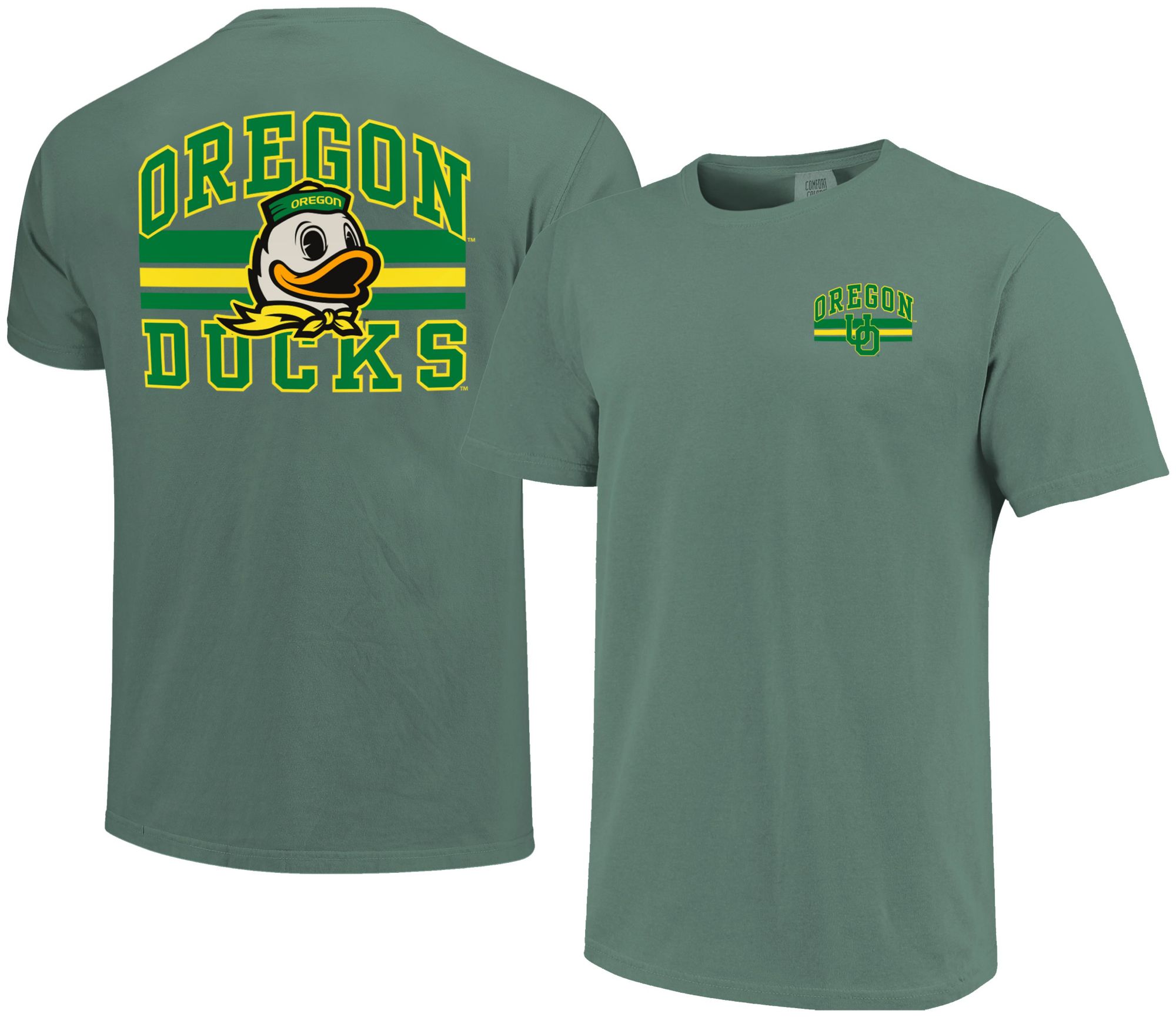 Image One Men's Oregon Ducks Light Green Mascot Arched Short Sleeve T-Shirt product image