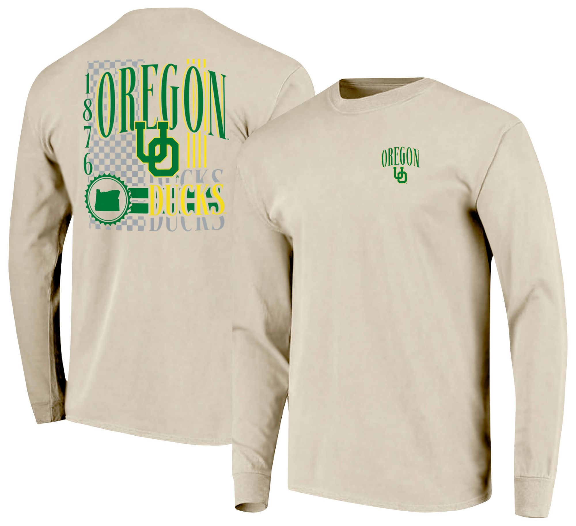 Image One Men's Oregon Ducks Ivory IV 90s Print Long Sleeve T-Shirt product image