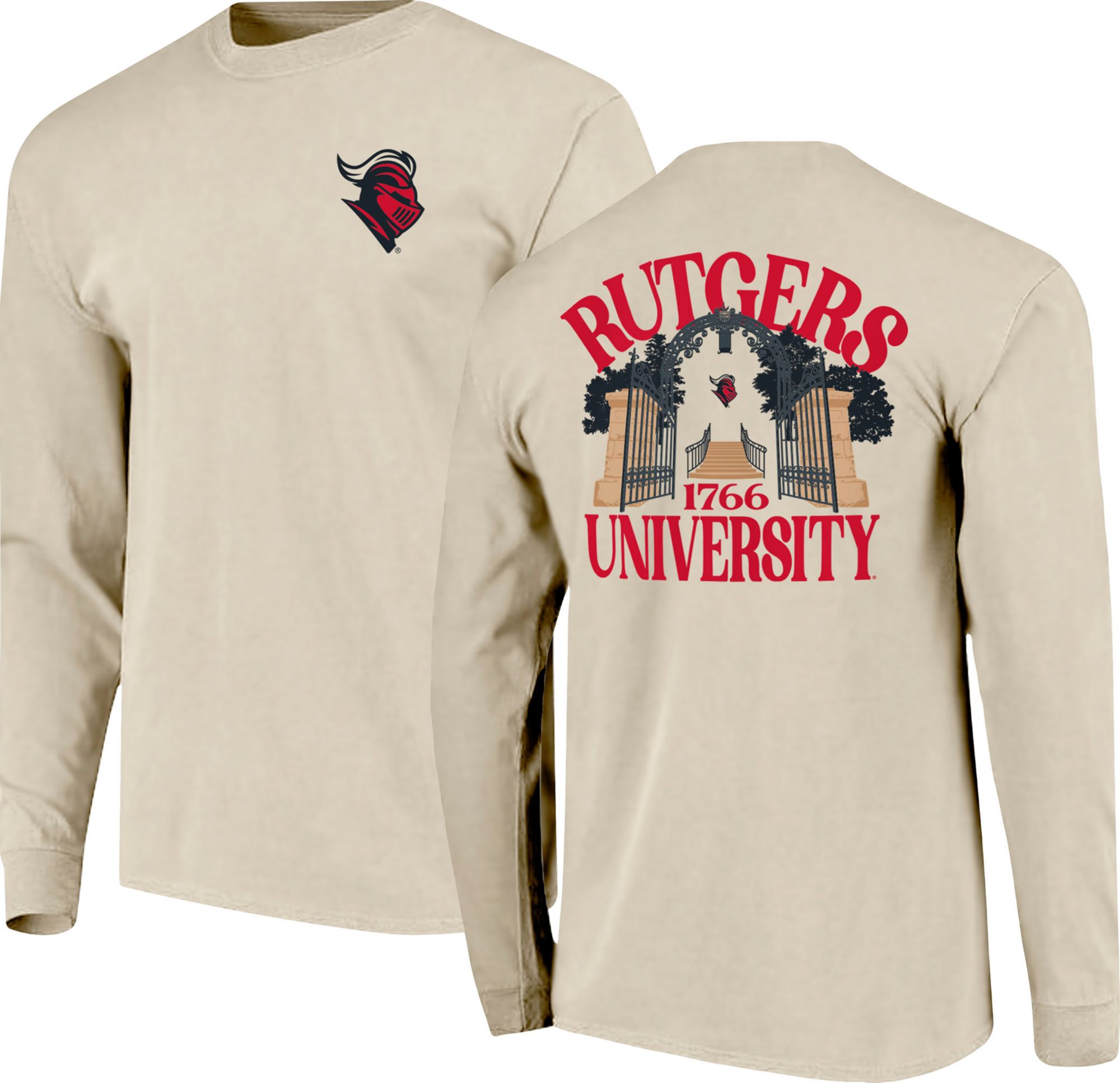 Image One Men's Rutgers Scarlet Knights Ivory Campus Gates Statue Long Sleeve T-Shirt product image