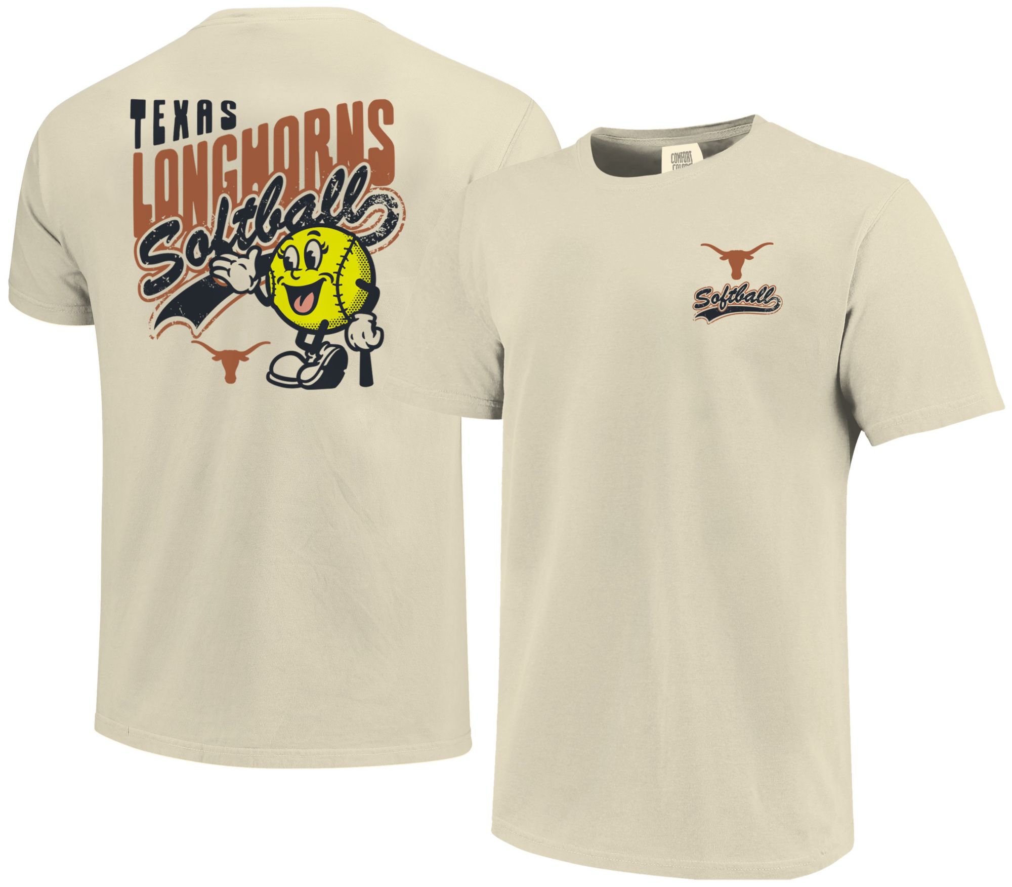 Image One Men's Texas Longhorns Ivory Retro Vibe Softball T-Shirt product image