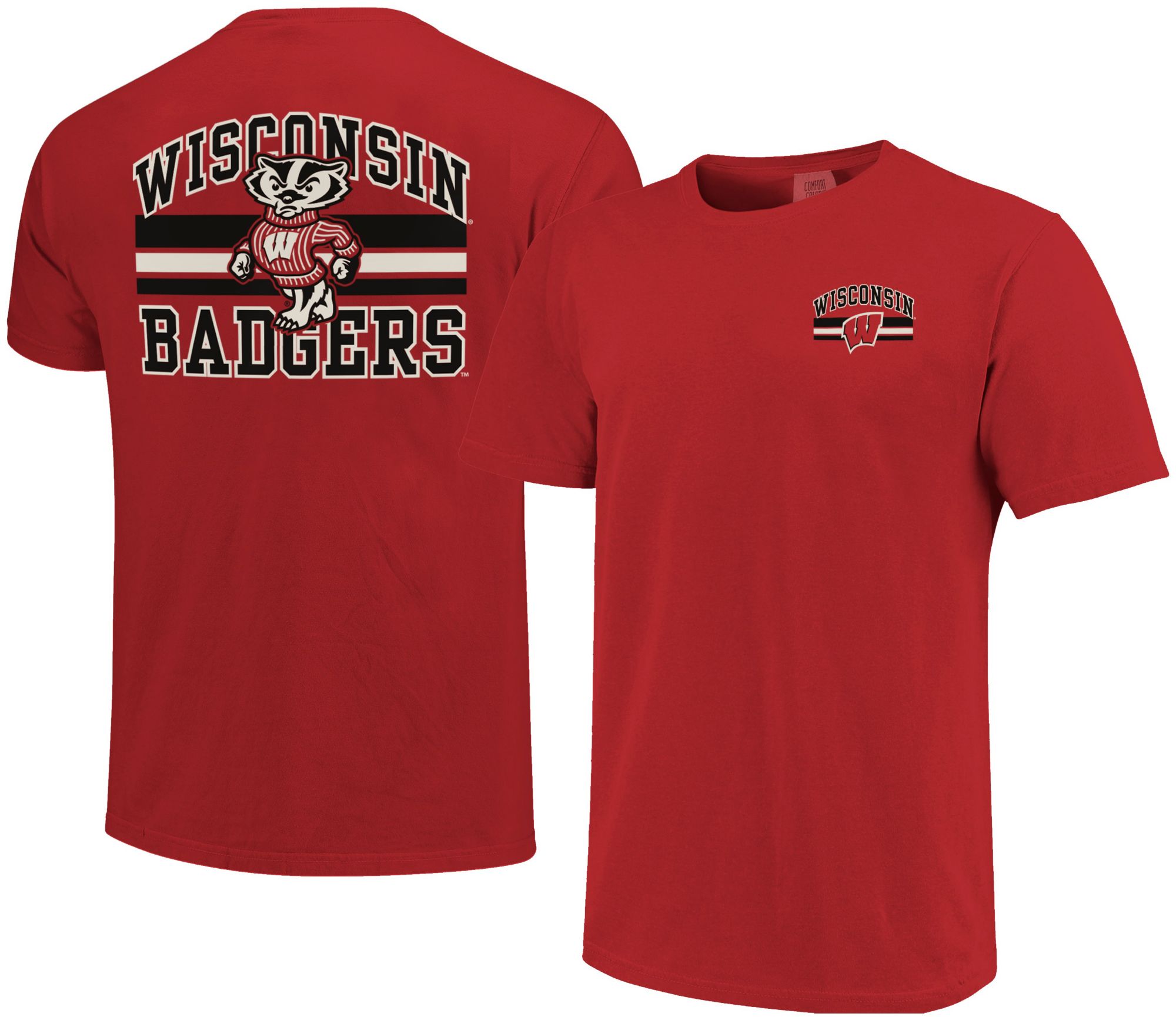 Image One Men's Wisconsin Badgers Red Mascot Arched Short Sleeve T-Shirt product image