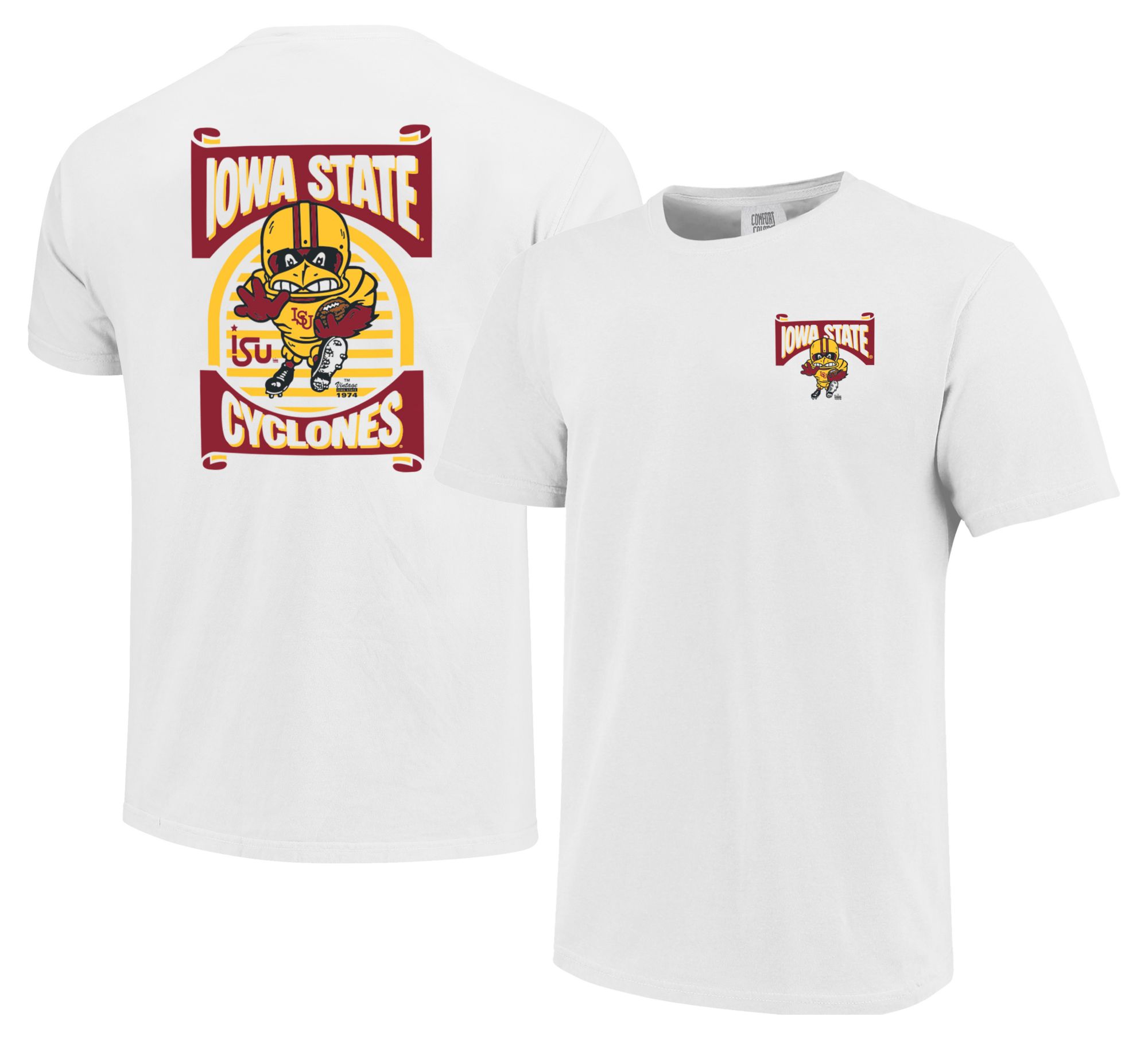 Image One Men's Iowa State Cyclones White Double Ribbon Mascot Retro T-Shirt product image