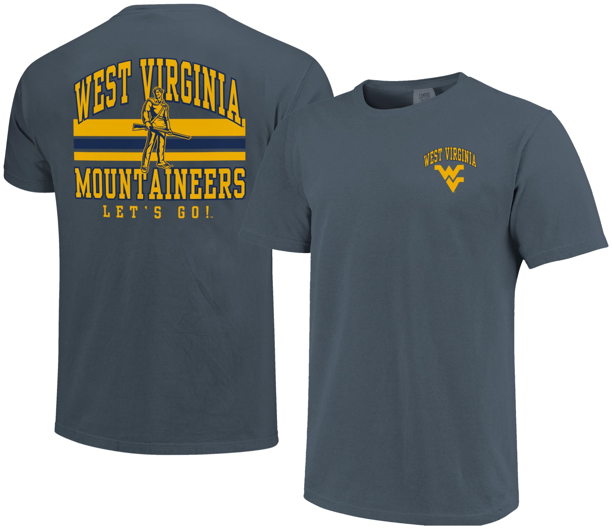 Image One Men's West Virginia Mountaineers Denim Mascot Arched Short Sleeve T-Shirt product image