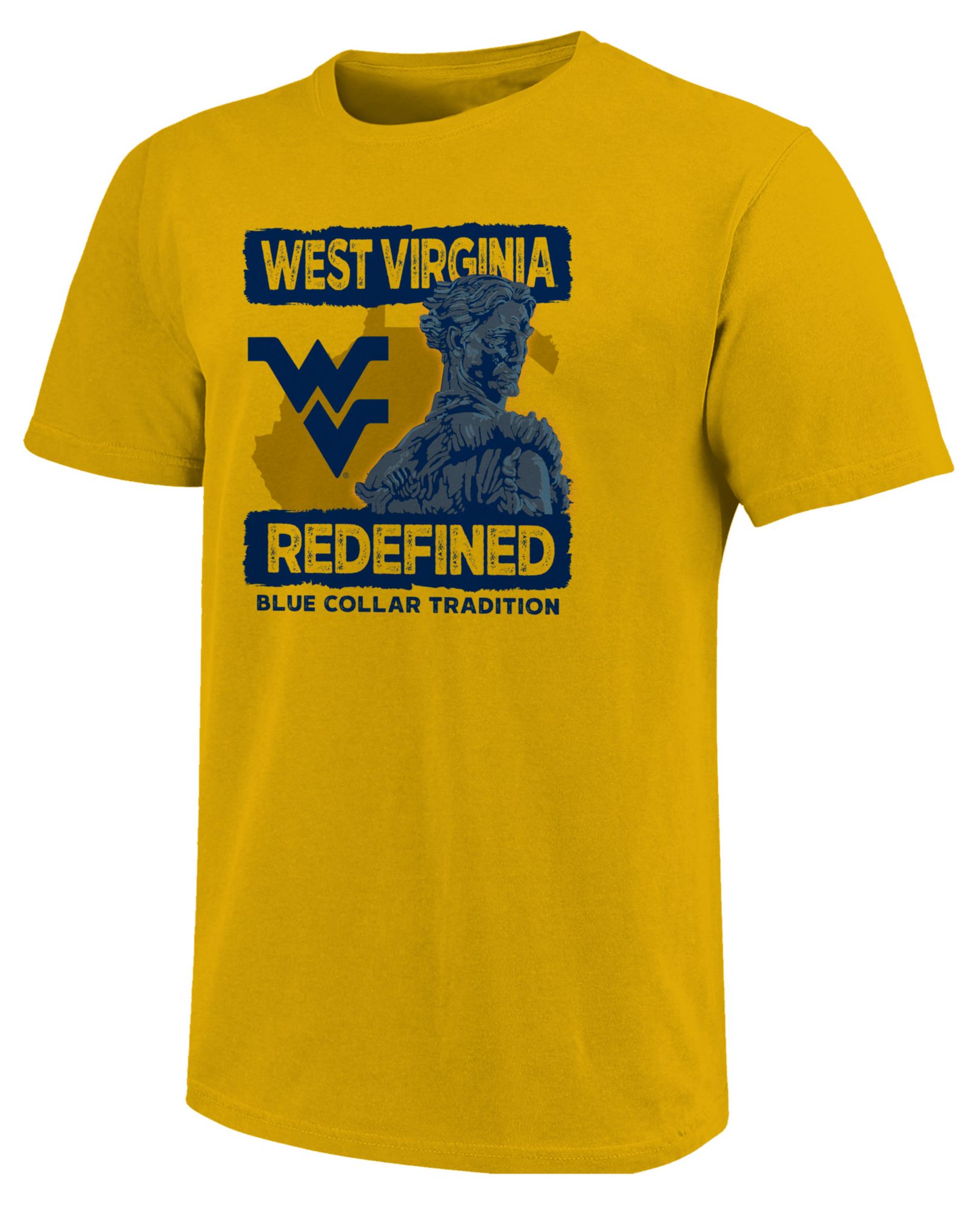 Image One Men's West Virginia Mountaineers Gold Fan Statue T-Shirt product image