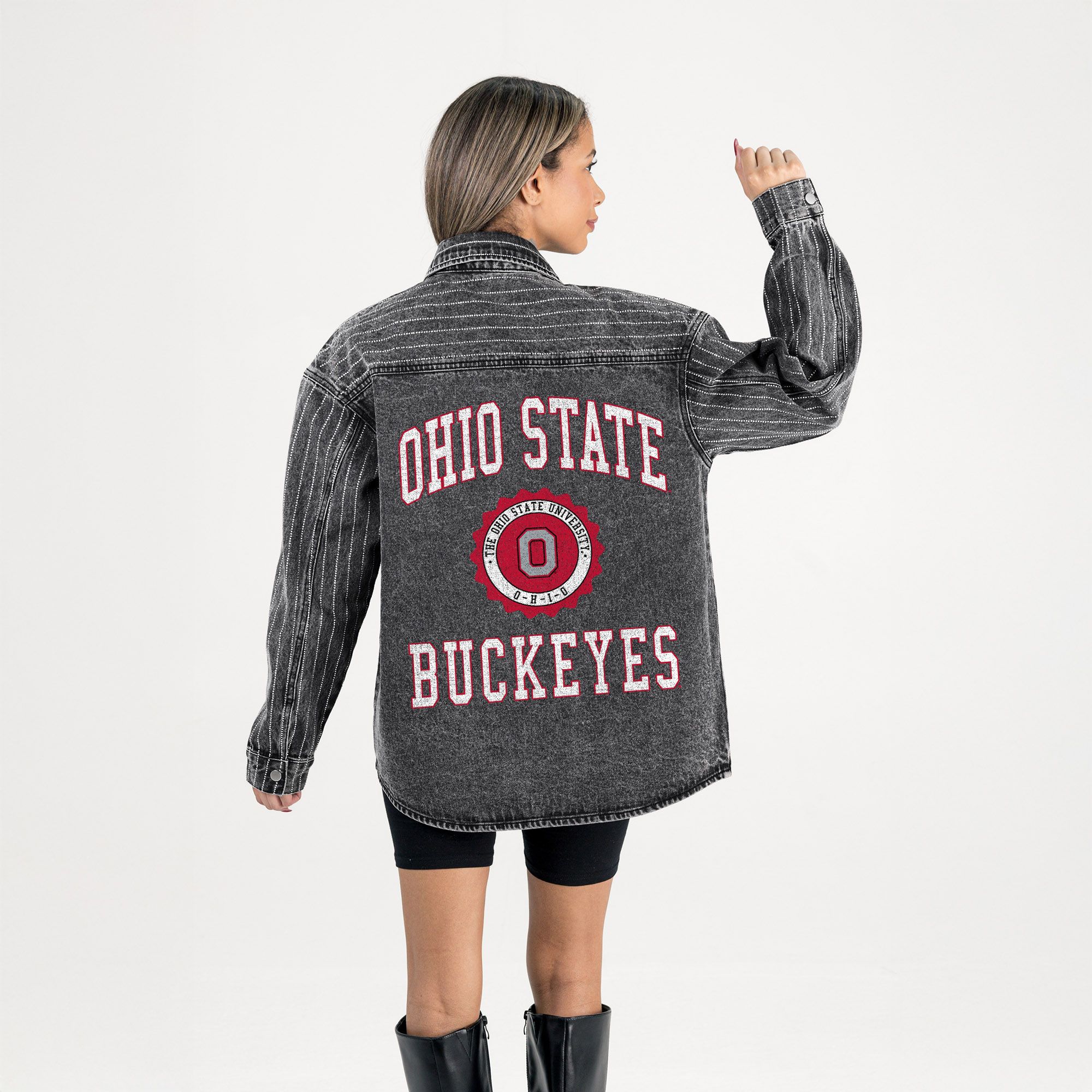 Gameday Couture Women's Ohio State Buckeyes Black Rhinestone Stripe Denim Jacket product image