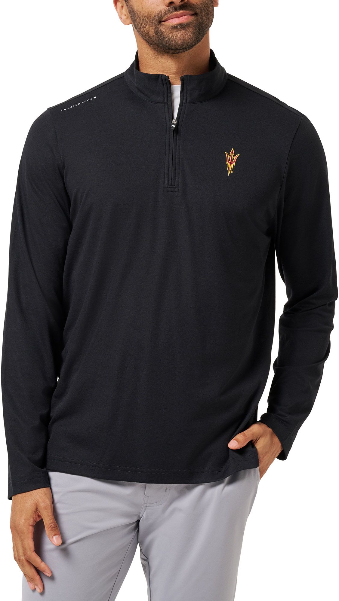 TravisMathew Men's Arizona State Sun Devils Black 'Time to Tailgate' Quarter-Zip Pullover Jacket product image