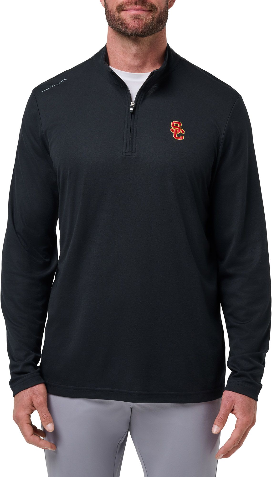 TravisMathew Men's USC Trojans Black 'Time to Tailgate' Quarter-Zip Pullover Jacket product image