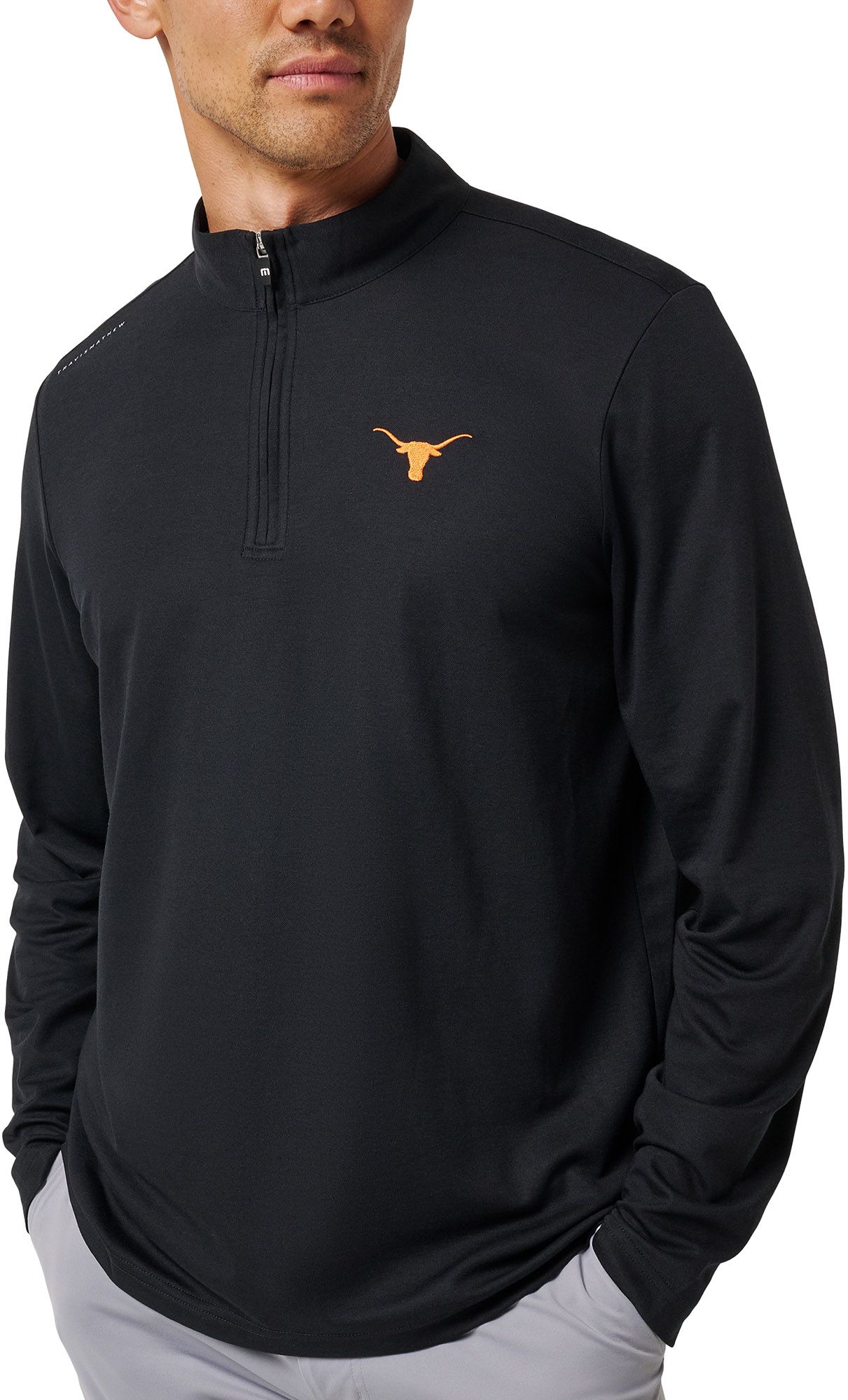 TravisMathew Men's Texas Longhorns Black 'Time to Tailgate' Quarter-Zip Pullover Jacket product image