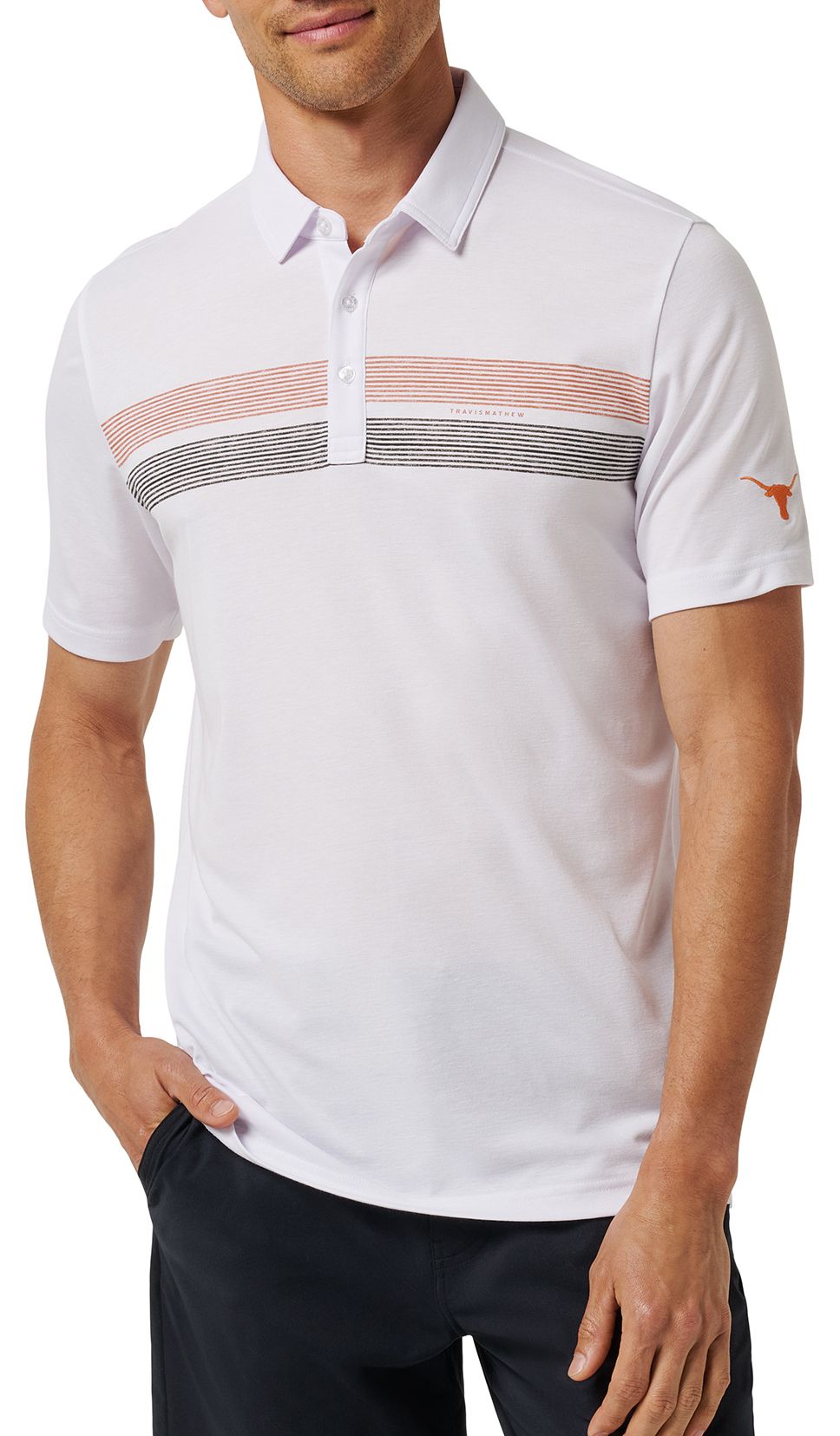 TravisMathew Men's Texas Longhorns White Top Recruit Polo product image
