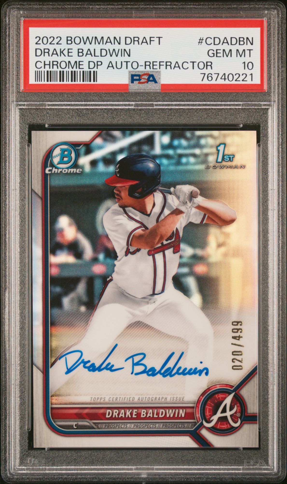2022 Bowman Draft Chrome Draft Pick Autographs Cdadbn Drake Baldwin Refractor PSA 10 product image