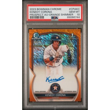 sorry, 2023 Bowman Chrome Prospect Autographs Kenedy Corona Orange Shimmer PSA 10 is currently out of stock