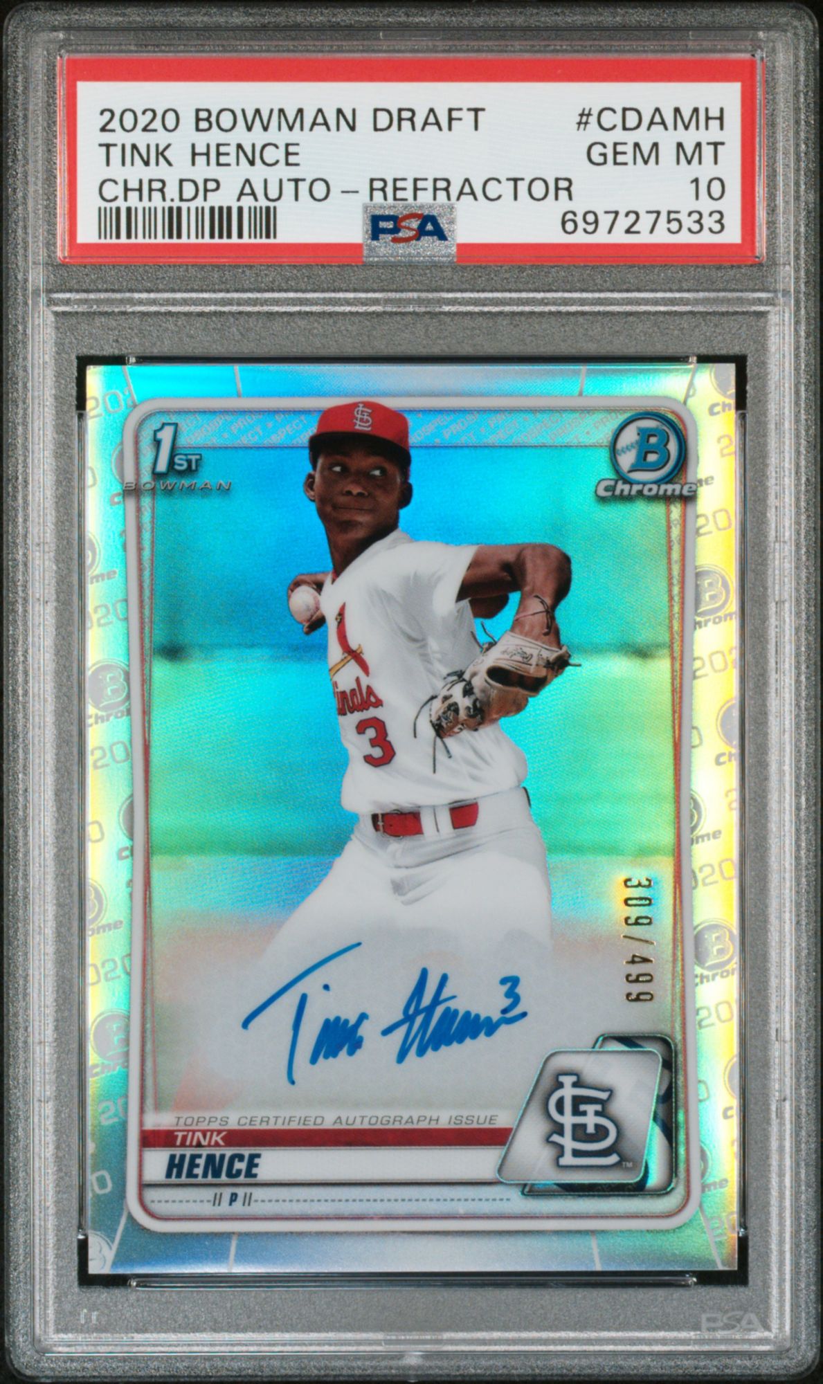 2020 Bowman Draft Chrome Draft Picks Autographs Cdamh Tink Hence Refractor PSA 10 product image