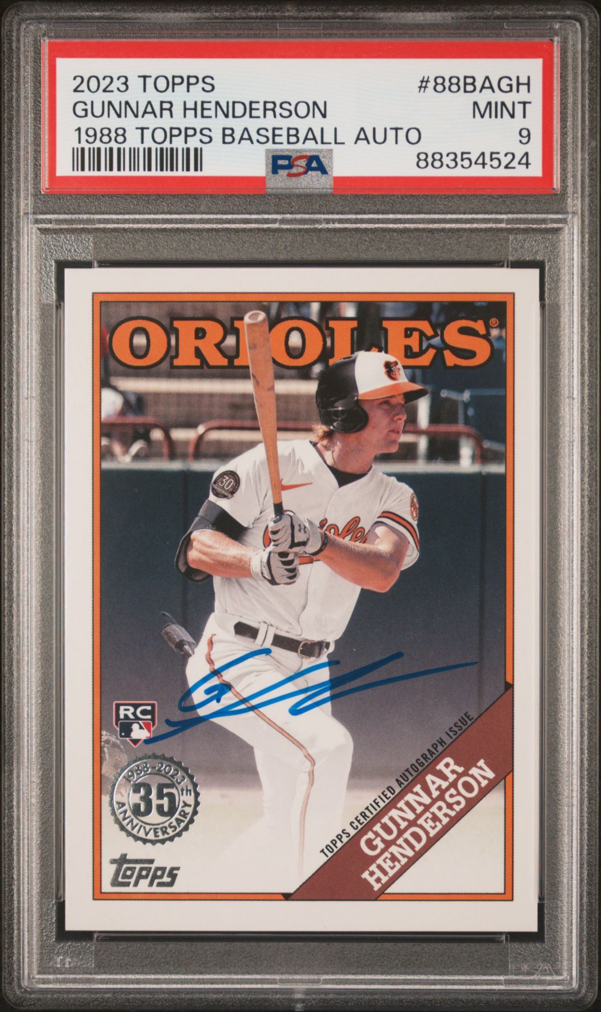 2023 Topps 1988 Topps Baseball Autographs 88BAGH Gunnar Henderson PSA 9 product image