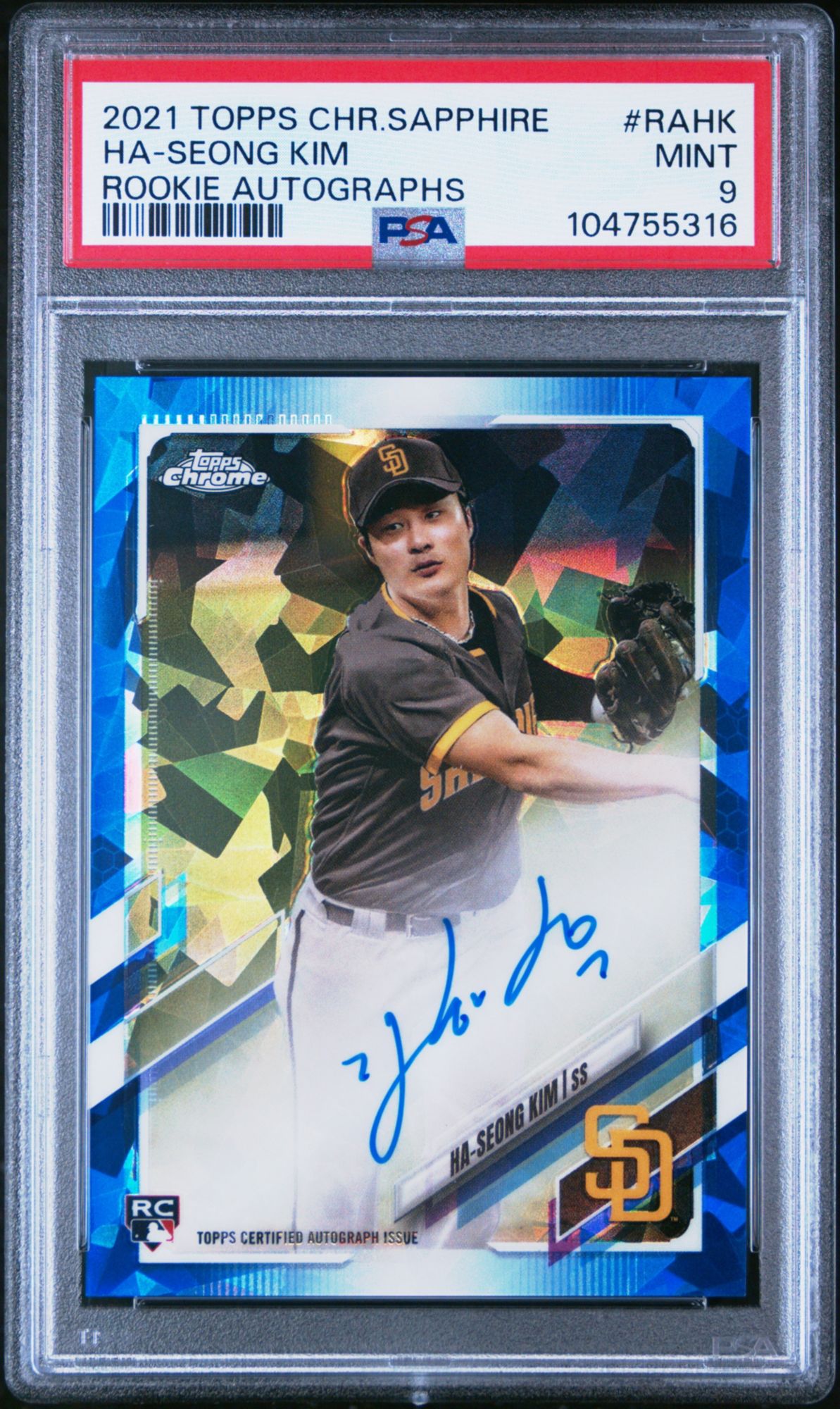 2021 Topps Chrome Sapphire Rookie Autographs Rahk Ha-Seong Kim PSA 9 product image