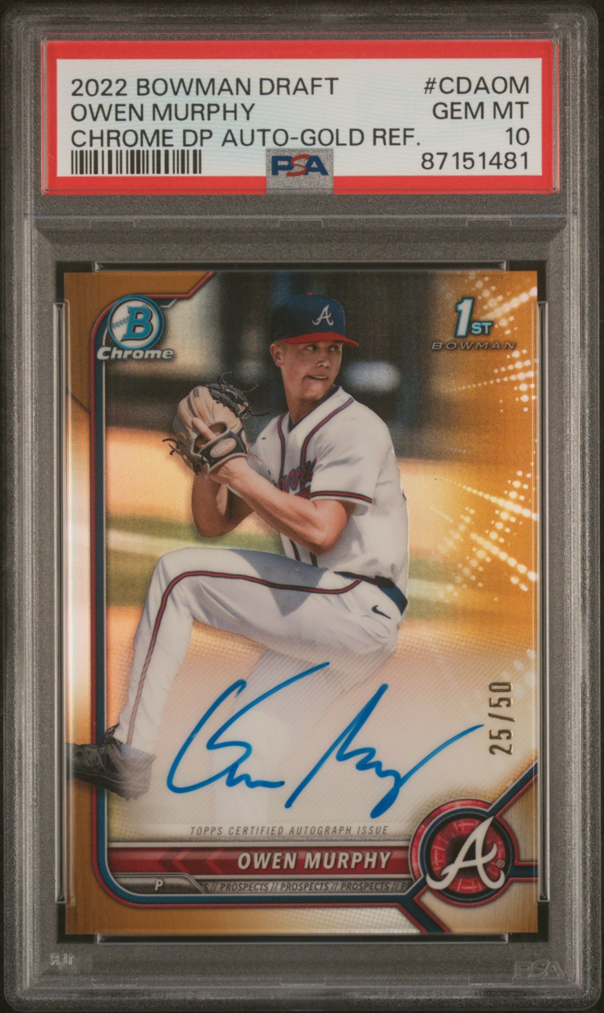 2022 Bowman Draft Chrome Draft Pick Autographs Cdaom Owen Murphy Gold Refractor PSA 10 product image