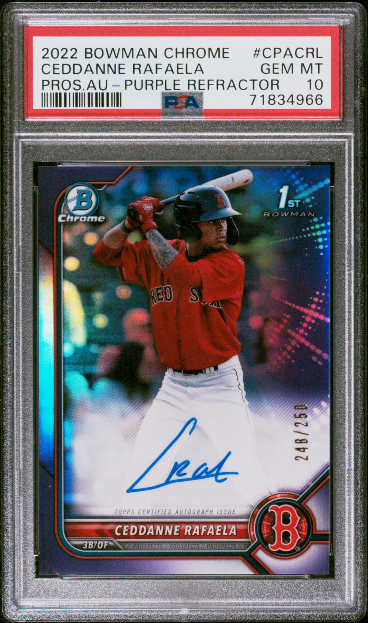 2022 Bowman Chrome Prospect Autographs Cpacrl Ceddanne Rafaela Purple Refractor PSA 10 product image