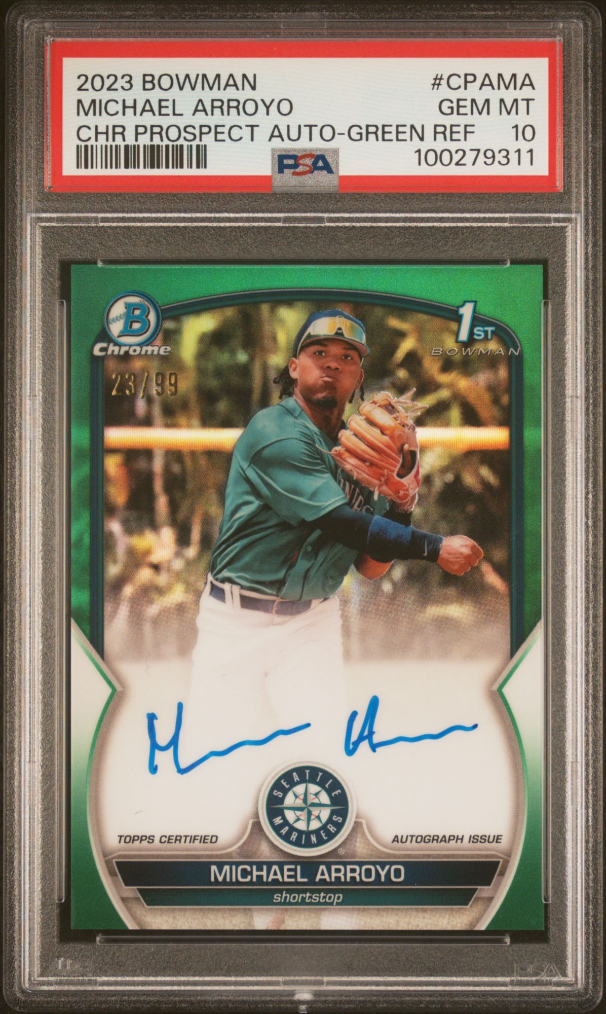 2023 Bowman Chrome Prospect Autographs Michael Arroyo Green Refractor PSA 10 product image