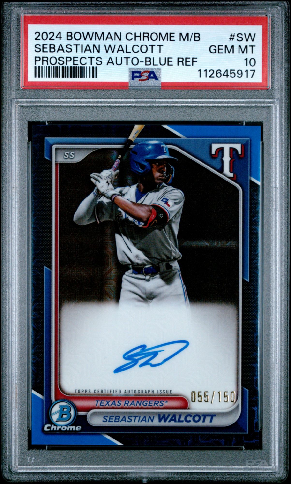 2024 Bowman Mega Box Chrome Bowman Prospect Mega Autographs Sebastian Walcott Blue Refractor PSA 10 product image