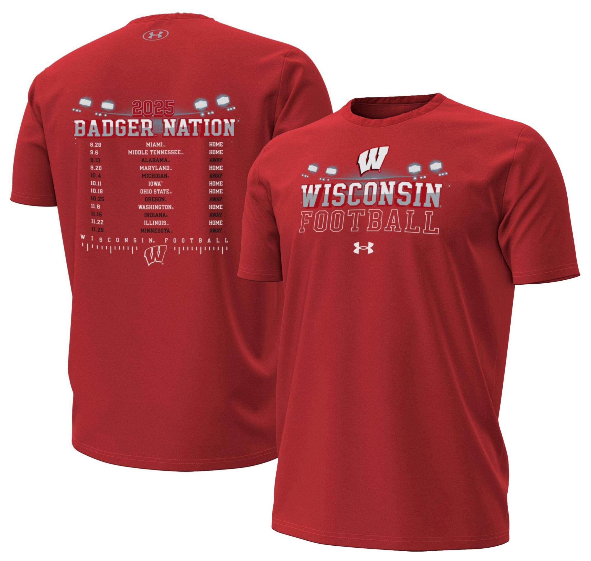 Under Armour Men's Wisconsin Badgers Red Football Fall 2025 Schedule T-Shirt product image